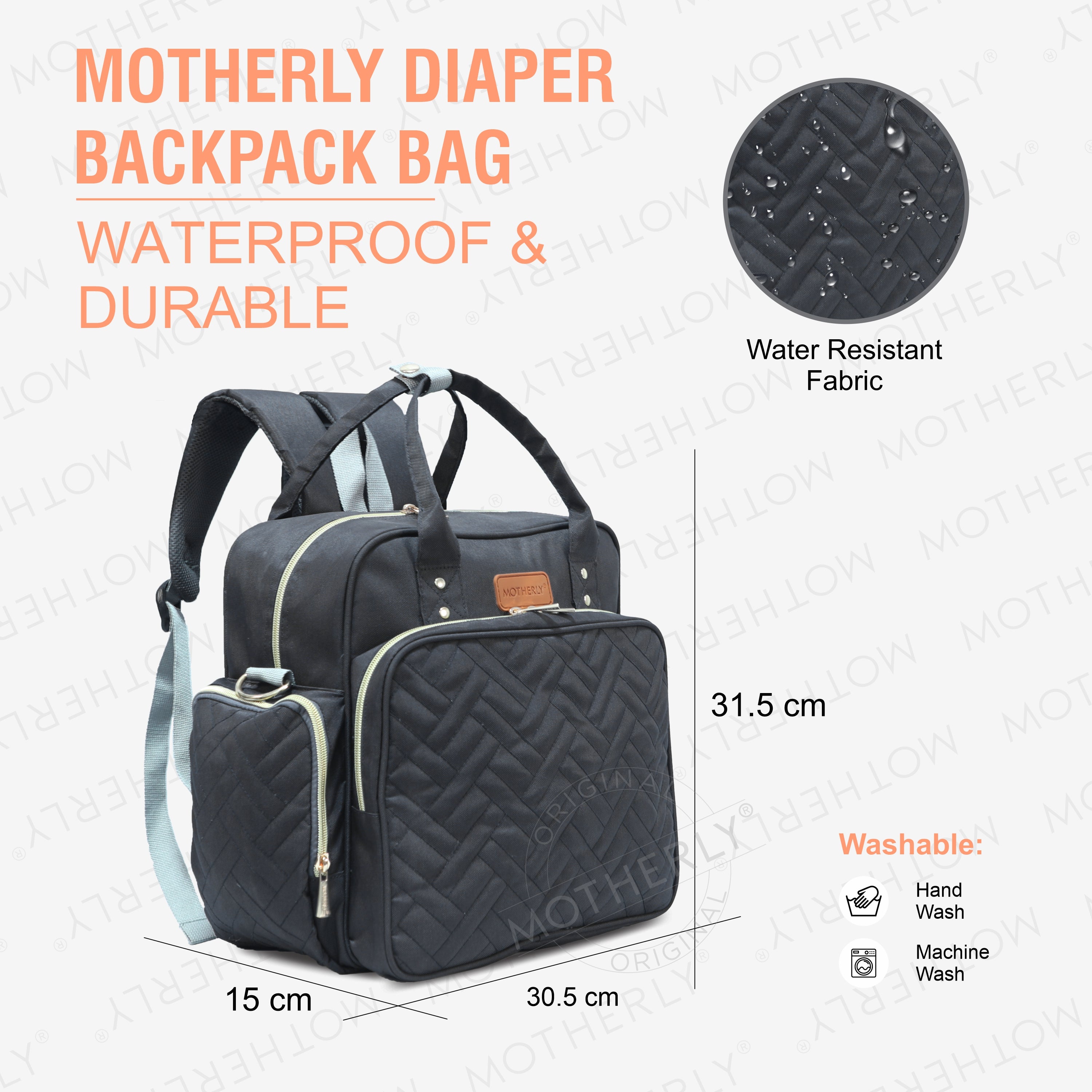 Motherly Diaper Quilted Diaper Bag for Mothers for Travel with Changing Mat - Spacious Diaper Bags for Mom | Baby Bag with Multi-Pocket Design | Maternity Bags for Mother and Baby - MOTHERLY