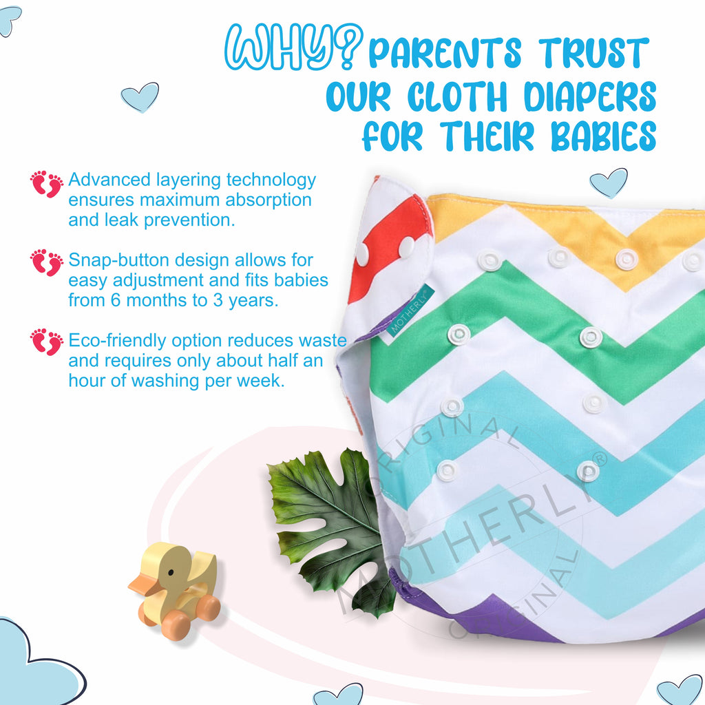 Motherly Newborn Baby Reusable Cloth Diapers, Infant Diaper Nappies Pack of 2 - MOTHERLY