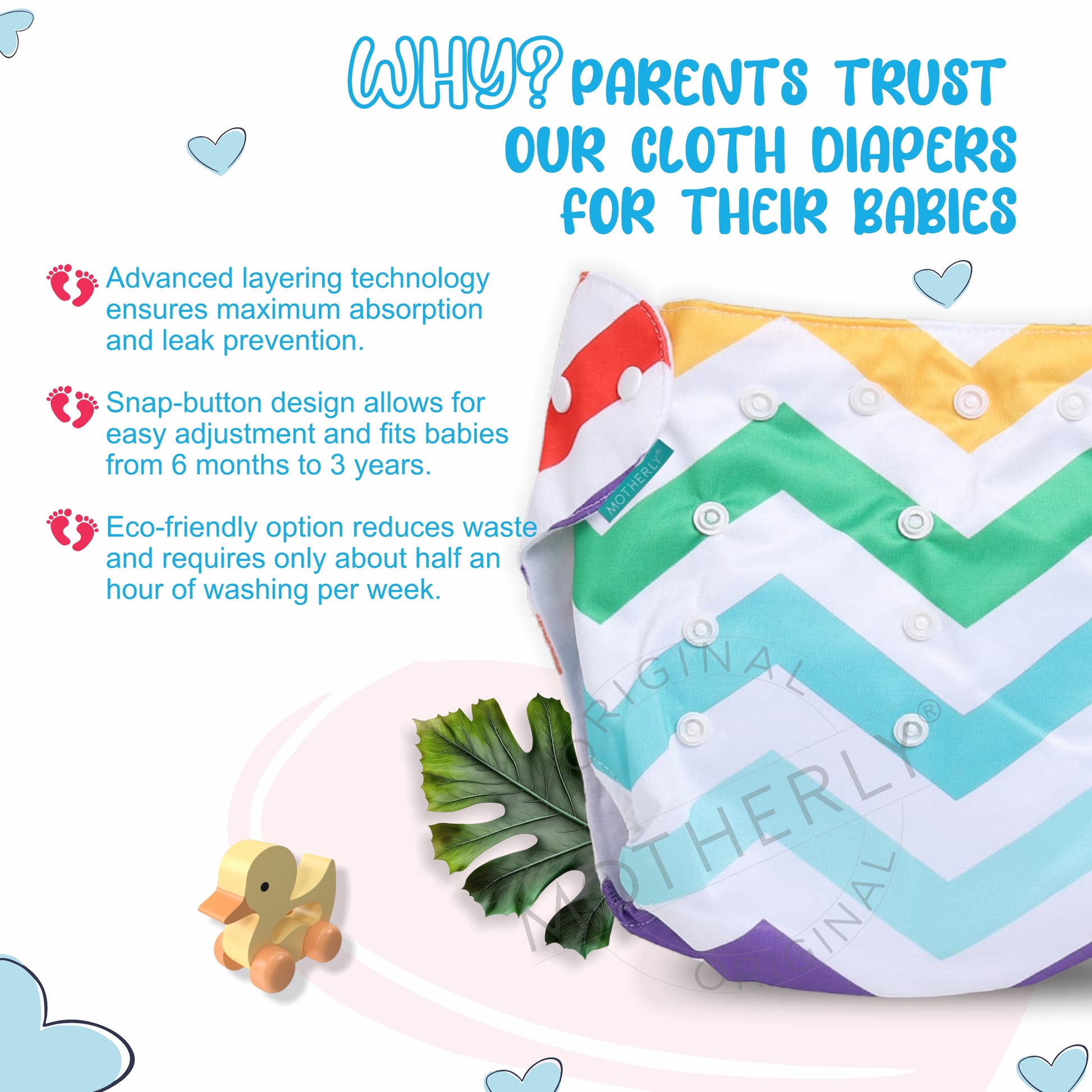 Motherly Newborn Baby Reusable Cloth Diapers, Infant Diaper Nappies Pack of 2 - MOTHERLY