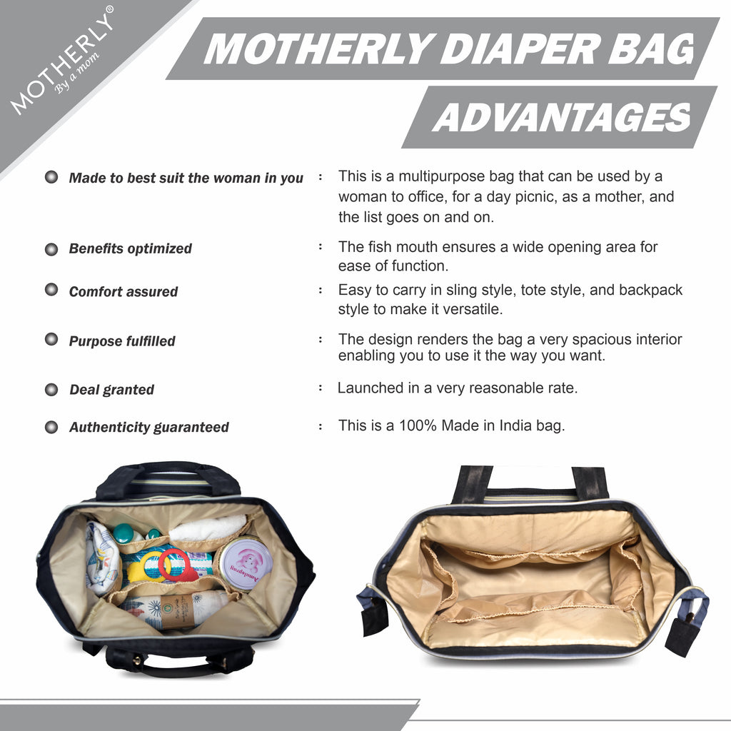 Motherly Evoke Diaper Bag for Mothers for Travel, Maternity Bag for Newborn Baby, Mother Travelling Bag, Multiple Pocket Water Resistant Hospital Bag for moms with Warranty & Offers - MOTHERLY
