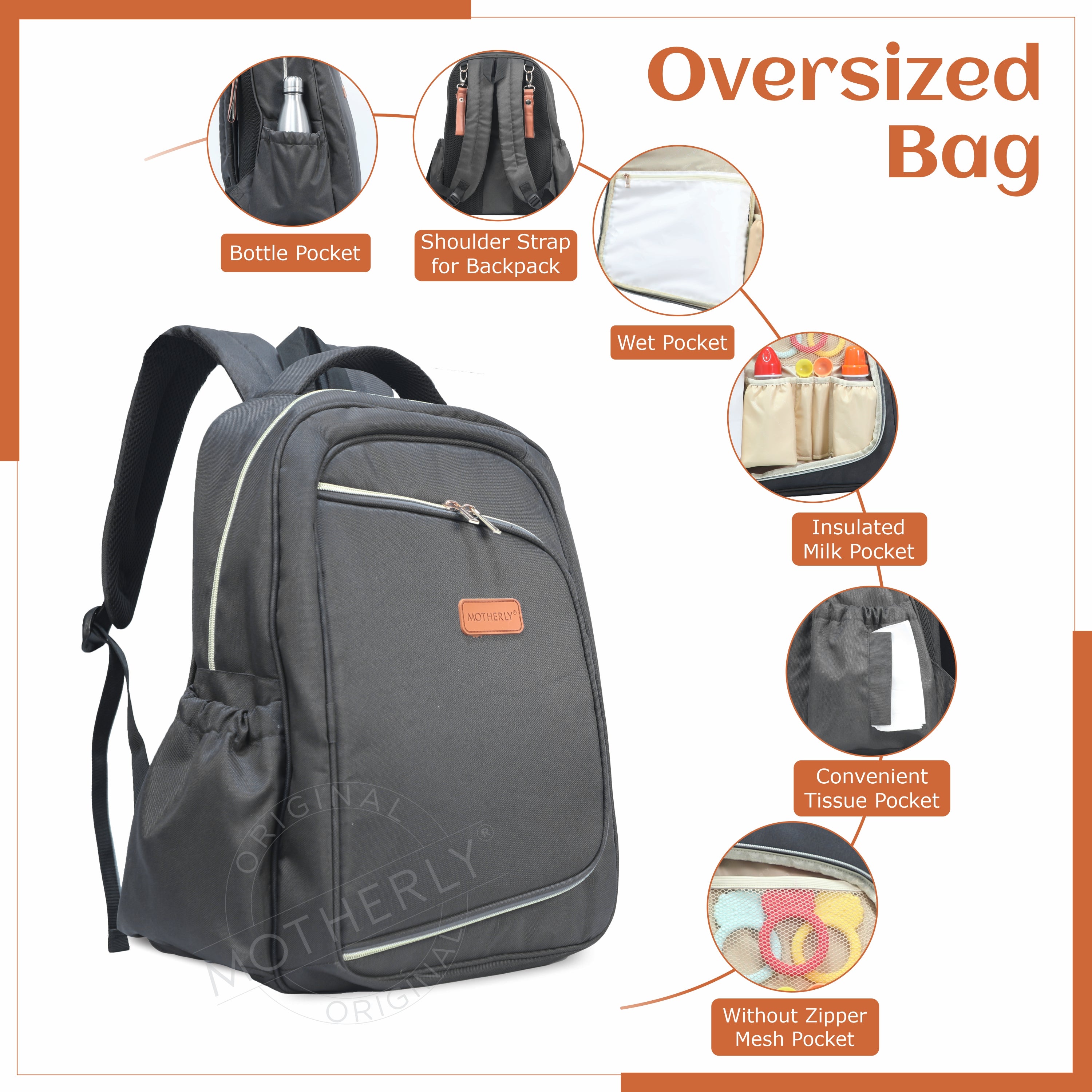 Motherly Solid Color Diaper Bag for Mothers for Travel, Maternity Bag for Newborn Baby, Mothers Travelling Bag, Multiple Pocket Water Resistant Baby Bag, Hospital Bag for moms with Offers - MOTHERLY