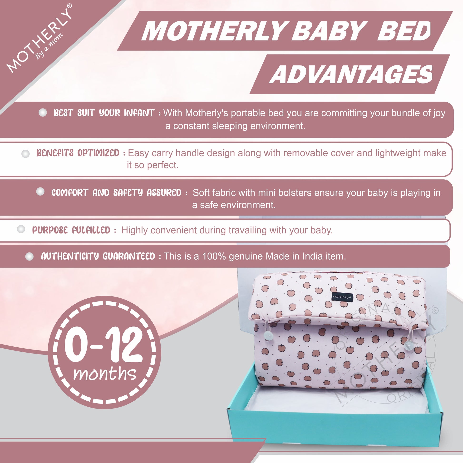 Motherly Portable Baby Bed | Travel Friendly infant Sleeping Bedding Set | Sleeping Bed for Kids - MOTHERLY