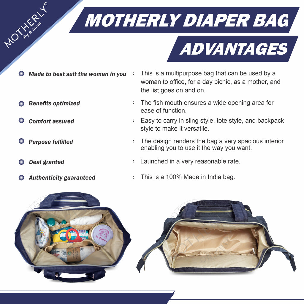 Motherly Evoke Diaper Bag for Mothers for Travel, Maternity Bag for Newborn Baby, Mother Travelling Bag, Multiple Pocket Water Resistant Hospital Bag for moms with Warranty & Offers - MOTHERLY