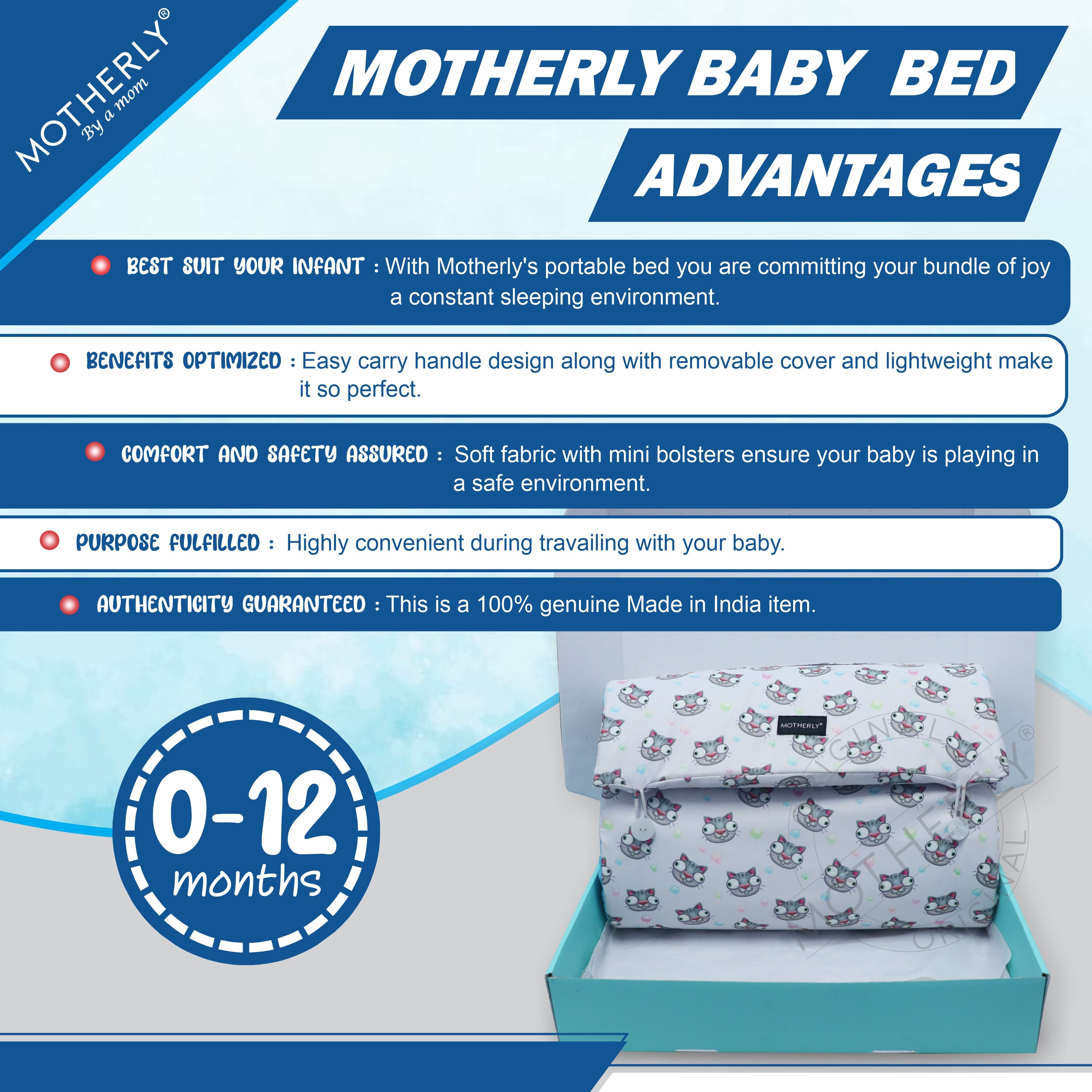 Motherly Portable Baby Bed | Travel Friendly infant Sleeping Bedding Set | Sleeping Bed for Kids - MOTHERLY