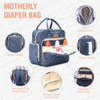 Motherly Diaper Quilted Diaper Bag for Mothers for Travel with Changing Mat - Spacious Diaper Bags for Mom | Baby Bag with Multi-Pocket Design | Maternity Bags for Mother and Baby - MOTHERLY
