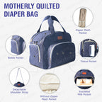Motherly Diaper Quilted Diaper Bag for Mothers for Travel with Changing Mat - Spacious Diaper Bags for Mom | Baby Bag with Multi-Pocket Design | Maternity Bags for Mother and Baby (Navy Blue) - MOTHERLY