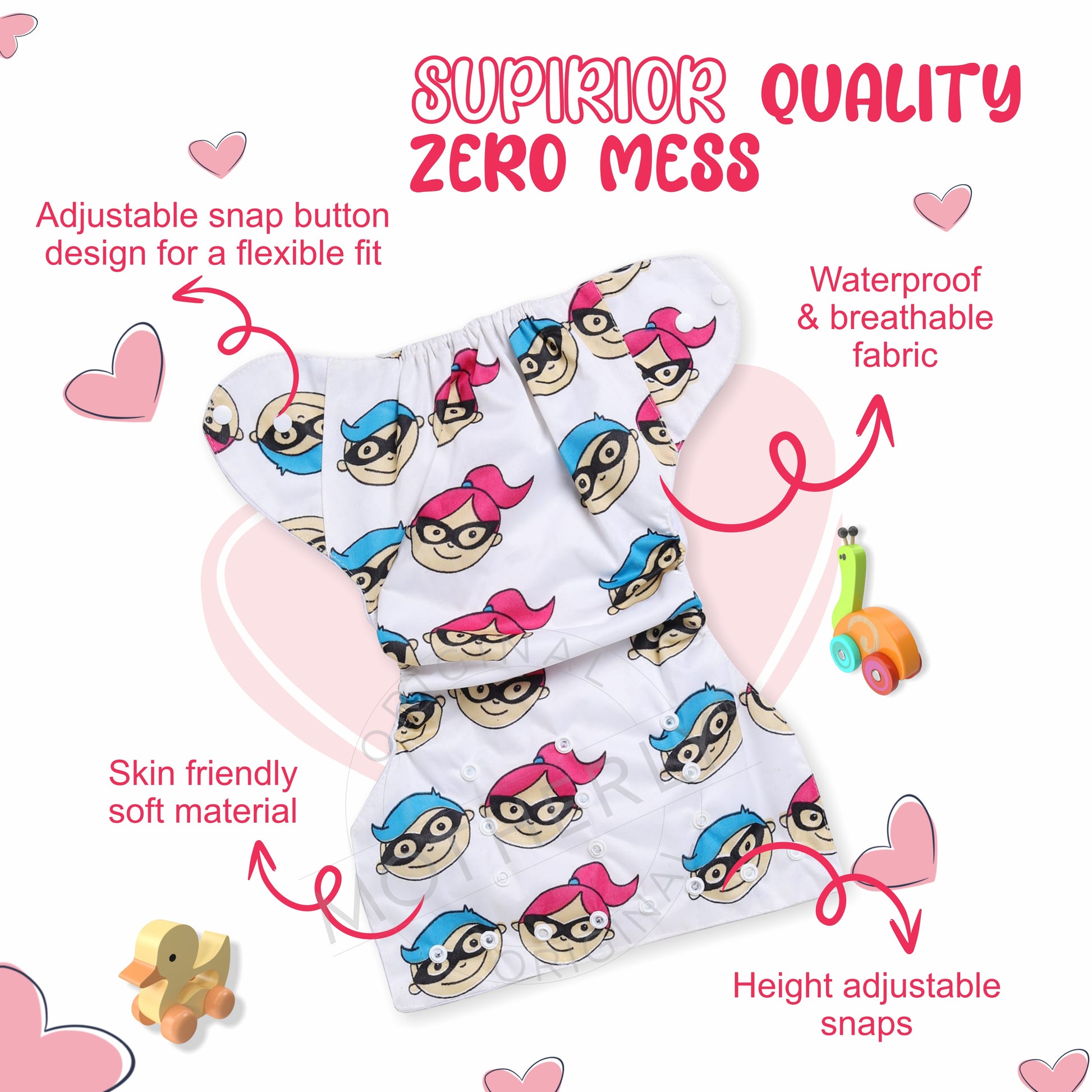 Motherly Newborn Baby Reusable Cloth Diapers, Infant Diaper Nappies Pack of 2 - MOTHERLY