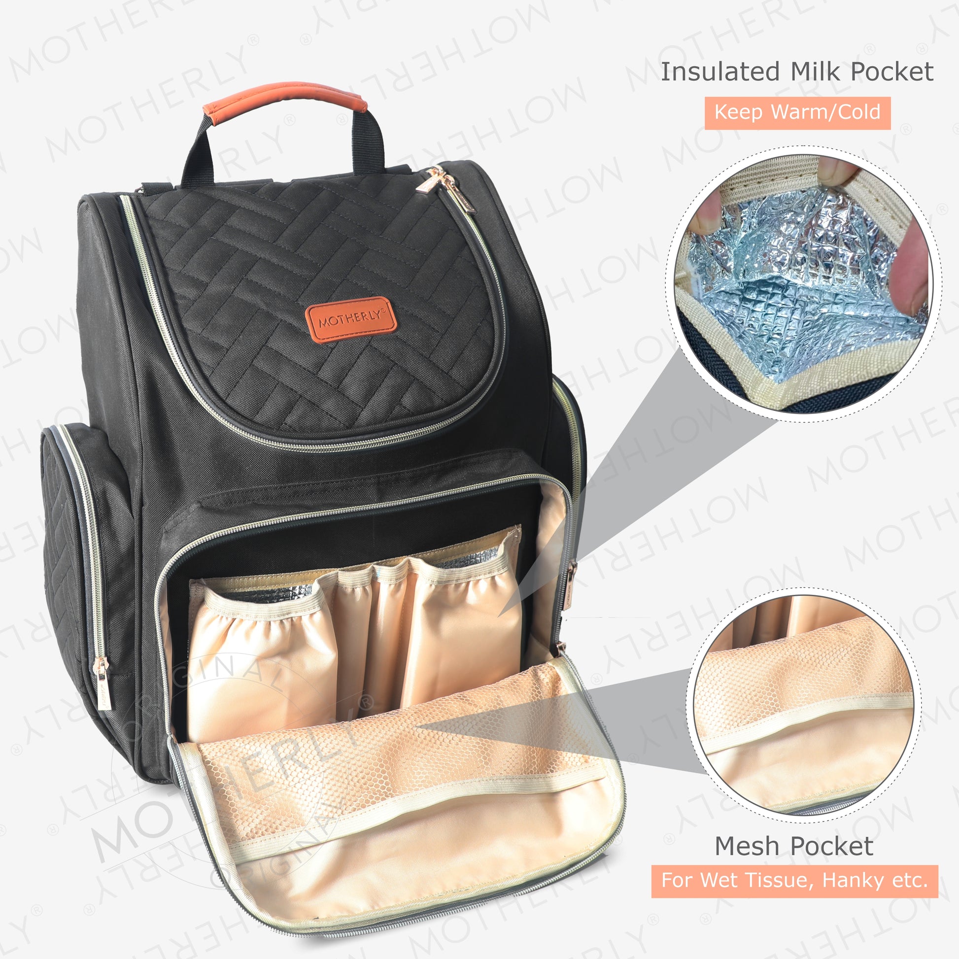 Motherly Diaper Quilted Diaper Bag for Mothers for Travel with Changing Mat - Spacious Diaper Bags for Mom | Baby Bag with Multi-Pocket Design | Maternity Bags for Mother and Baby - MOTHERLY