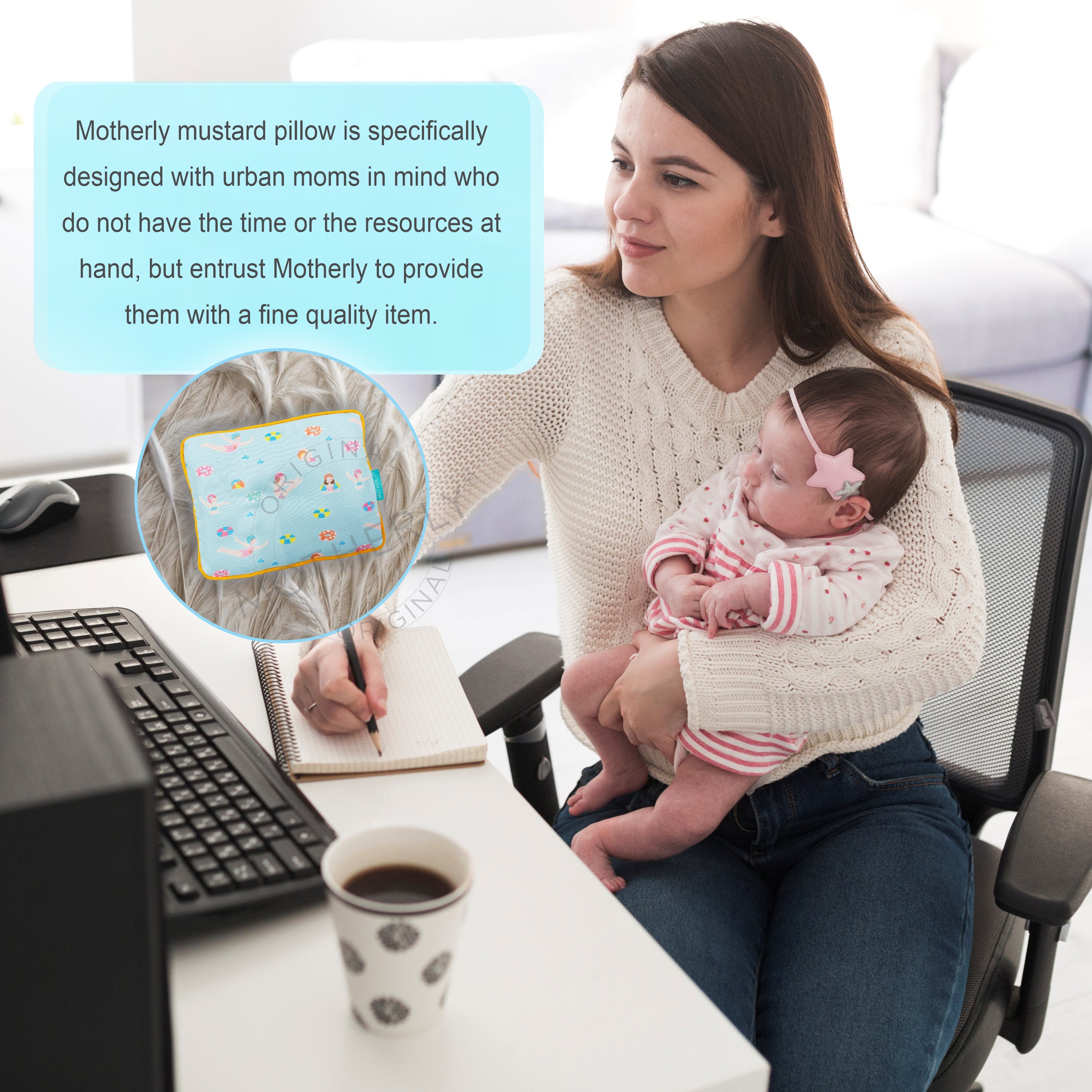 Motherly Mustard Seed Pillow for Newborns (0–12 Months) – Neem-Coated, Cotton Head Shaping Pillow for Gifting - Swimming