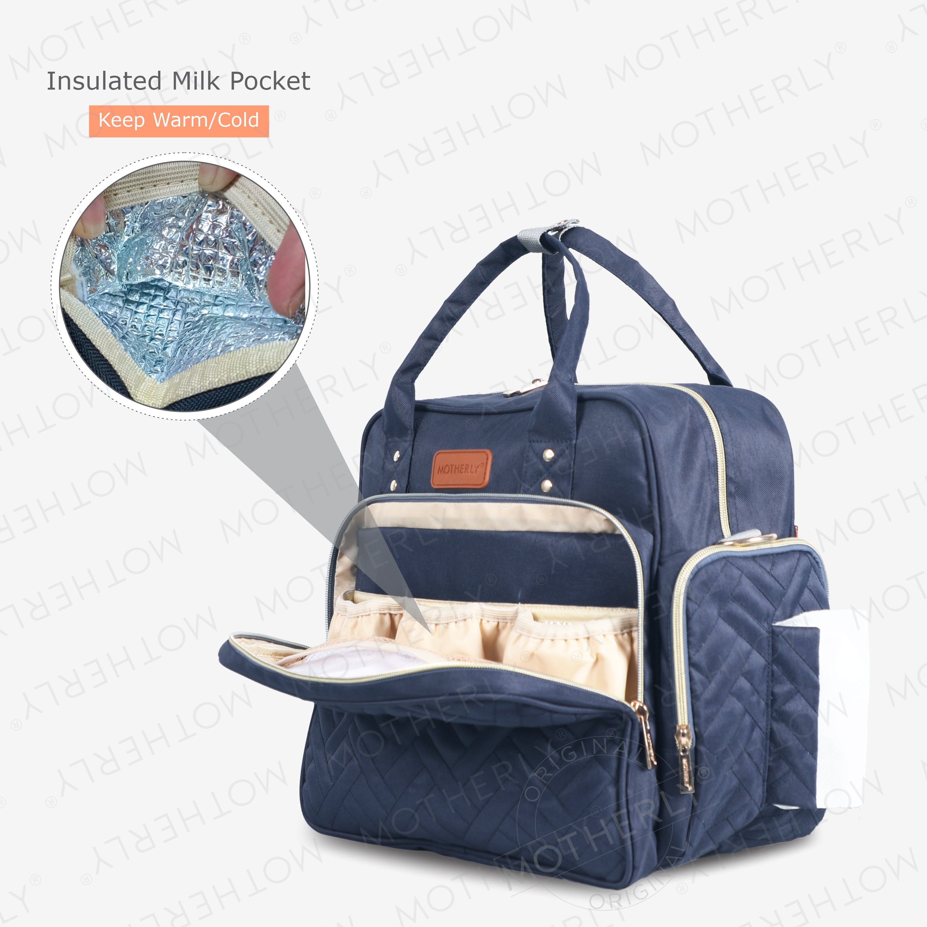 Motherly Diaper Quilted Diaper Bag for Mothers for Travel with Changing Mat - Spacious Diaper Bags for Mom | Baby Bag with Multi-Pocket Design | Maternity Bags for Mother and Baby - MOTHERLY