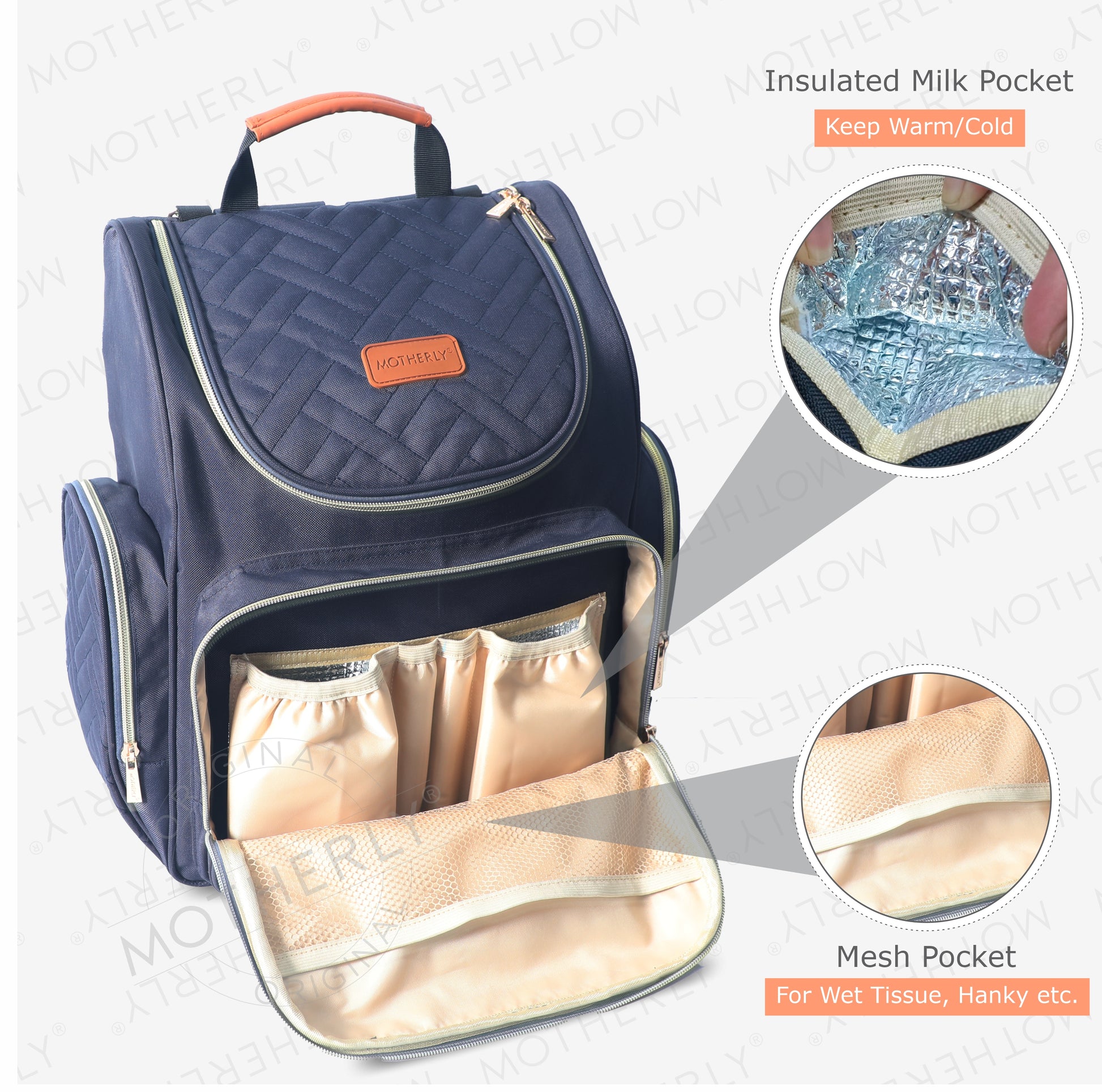 Motherly Diaper Quilted Diaper Bag for Mothers for Travel with Changing Mat - Spacious Diaper Bags for Mom | Baby Bag with Multi-Pocket Design | Maternity Bags for Mother and Baby - MOTHERLY
