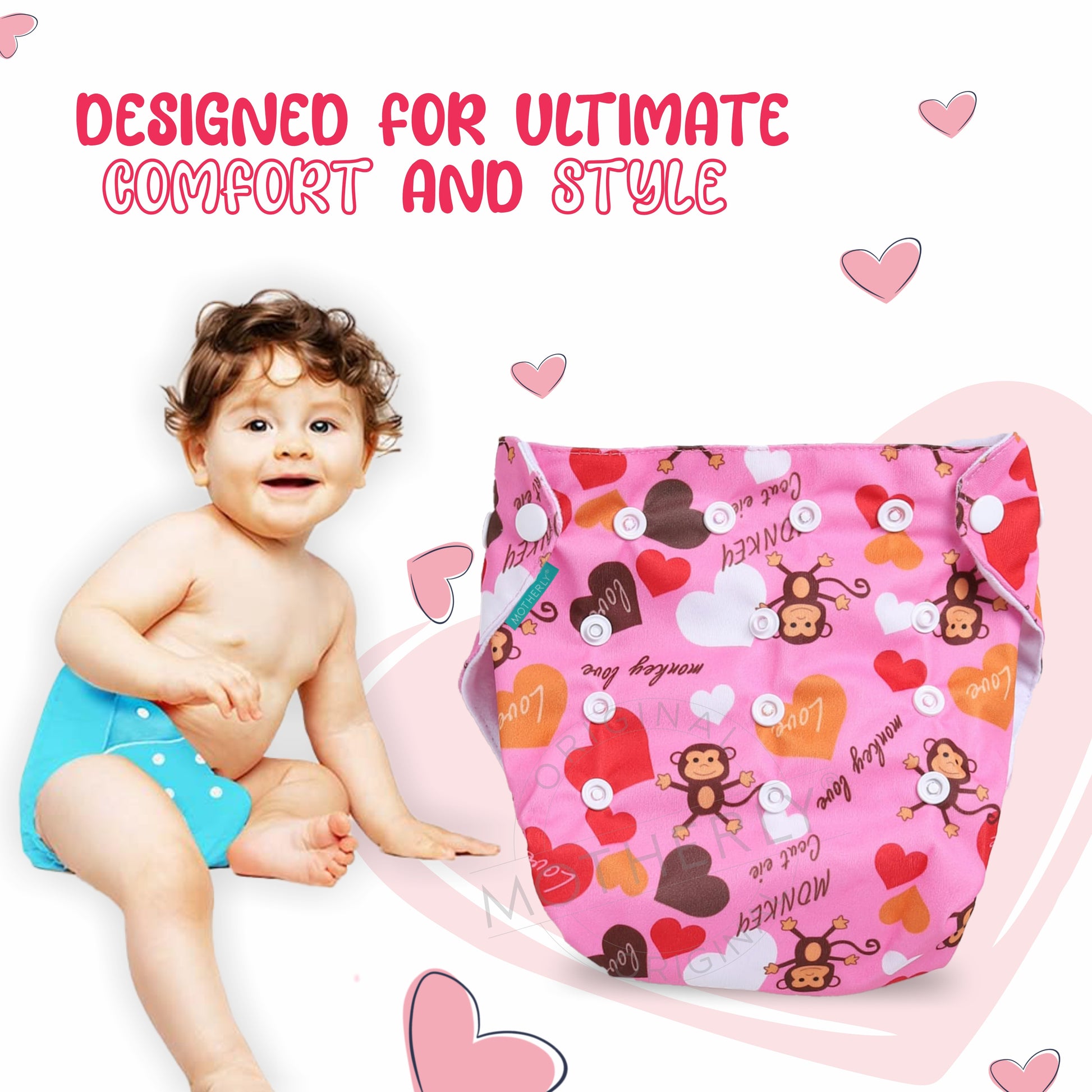 Motherly Newborn Baby Reusable Cloth Diapers,Infant Diaper Nappies Pack of 2 - MOTHERLY