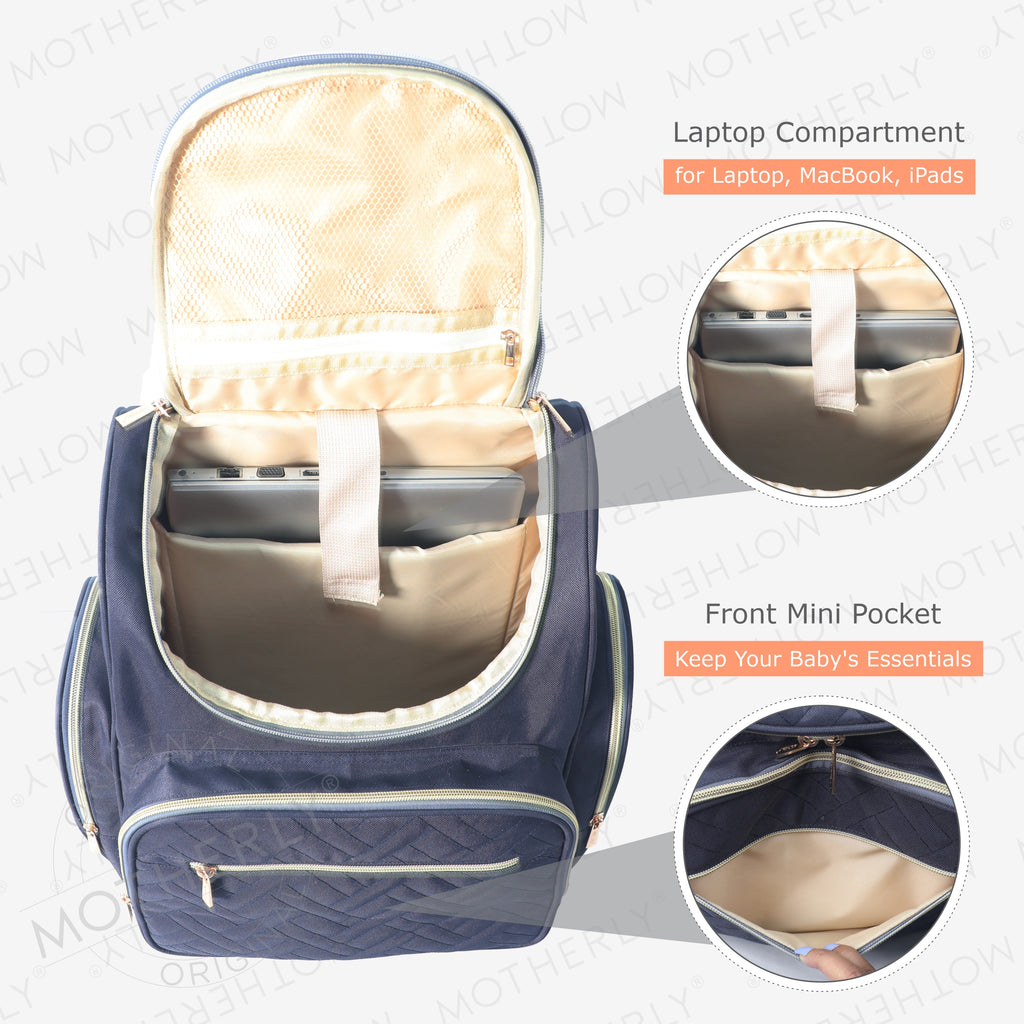 Motherly Diaper Quilted Diaper Bag for Mothers for Travel with Changing Mat - Spacious Diaper Bags for Mom | Baby Bag with Multi-Pocket Design | Maternity Bags for Mother and Baby - MOTHERLY