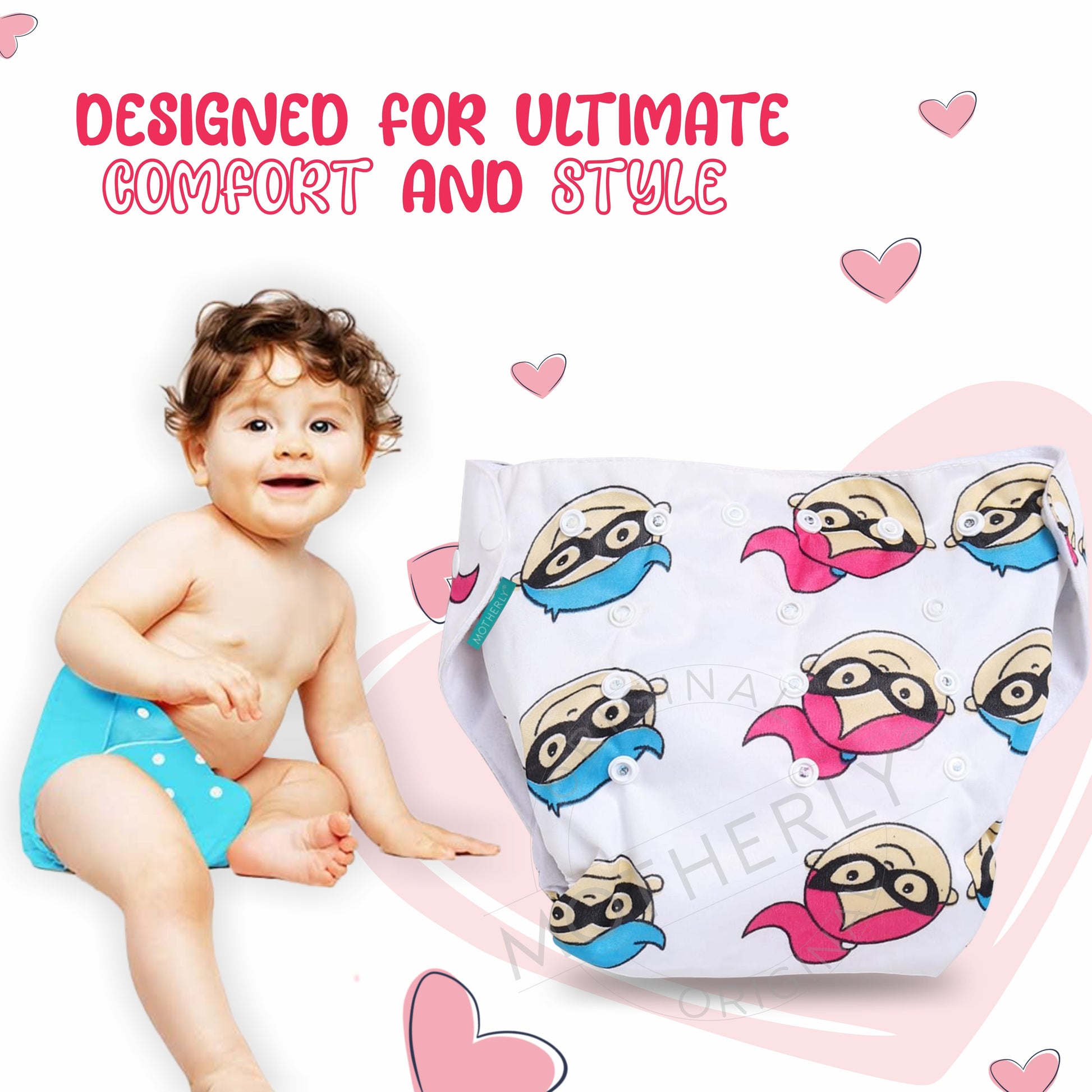 Motherly Newborn Baby Reusable Cloth Diapers, Infant Diaper Nappies Pack of 2 - MOTHERLY