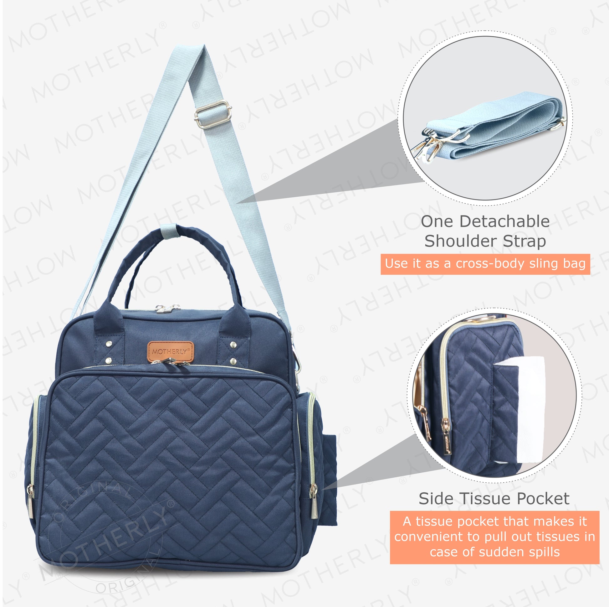 Motherly Diaper Quilted Diaper Bag for Mothers for Travel with Changing Mat - Spacious Diaper Bags for Mom | Baby Bag with Multi-Pocket Design | Maternity Bags for Mother and Baby - MOTHERLY