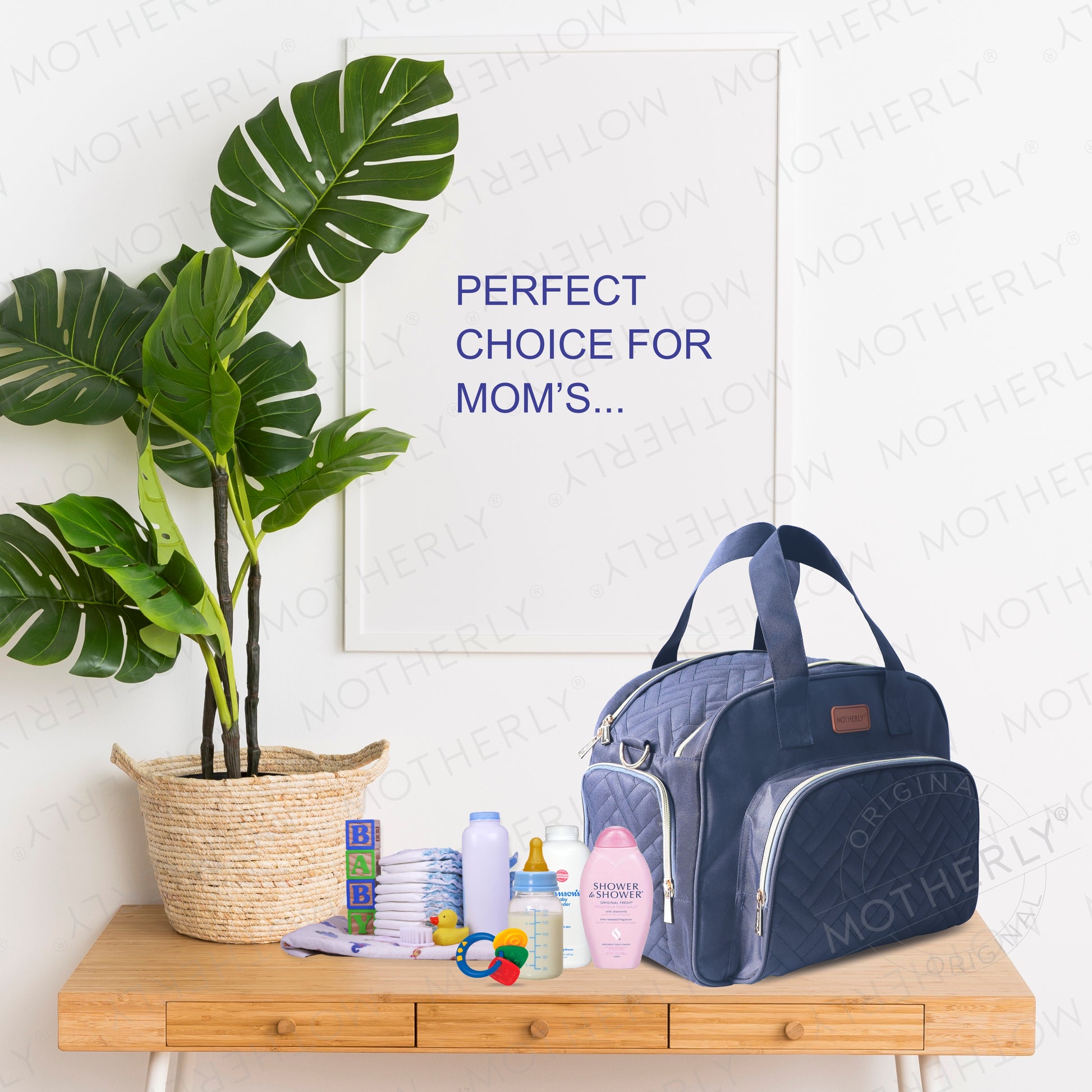 Motherly Diaper Quilted Diaper Bag for Mothers for Travel with Changing Mat - Spacious Diaper Bags for Mom | Baby Bag with Multi-Pocket Design | Maternity Bags for Mother and Baby (Navy Blue) - MOTHERLY