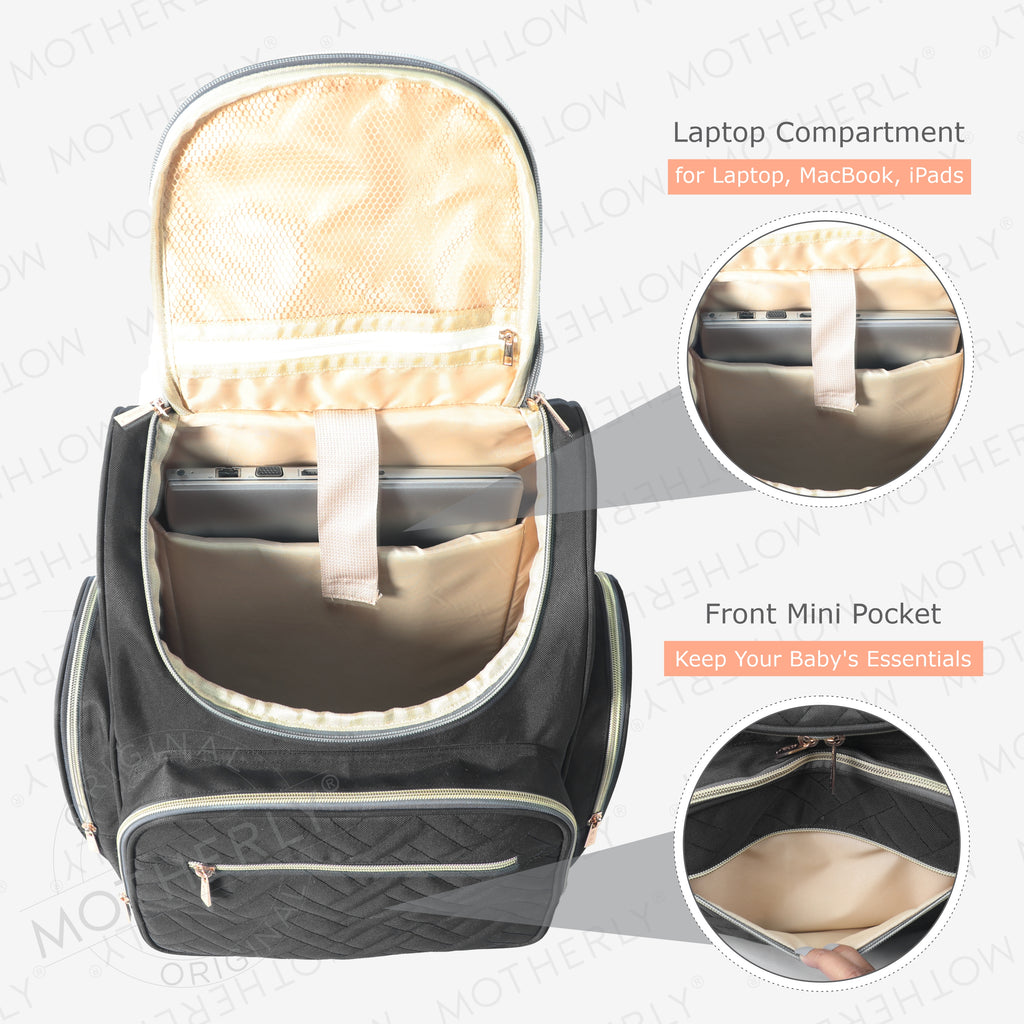 Motherly Diaper Quilted Diaper Bag for Mothers for Travel with Changing Mat - Spacious Diaper Bags for Mom | Baby Bag with Multi-Pocket Design | Maternity Bags for Mother and Baby - MOTHERLY