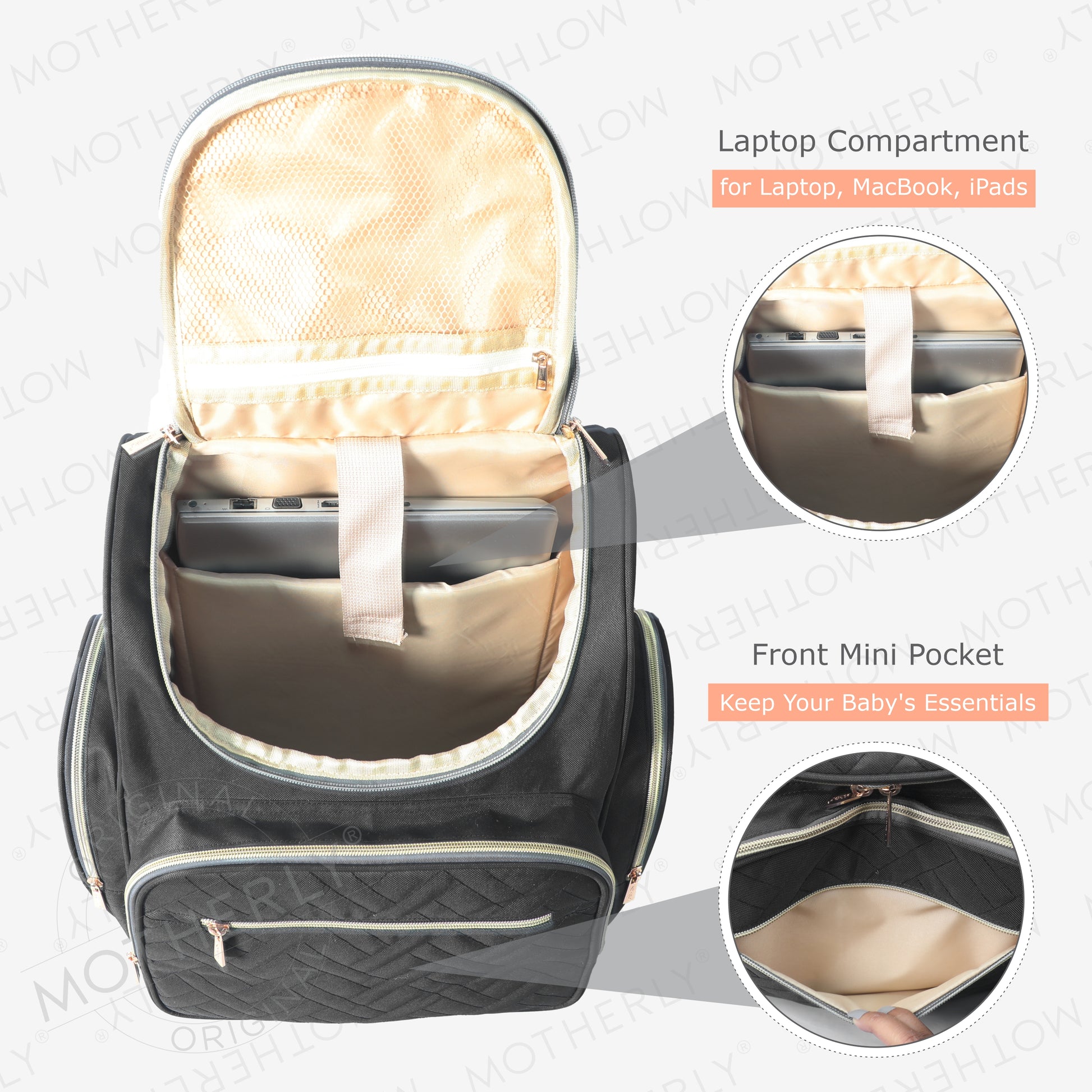 Motherly Diaper Quilted Diaper Bag for Mothers for Travel with Changing Mat - Spacious Diaper Bags for Mom | Baby Bag with Multi-Pocket Design | Maternity Bags for Mother and Baby - MOTHERLY