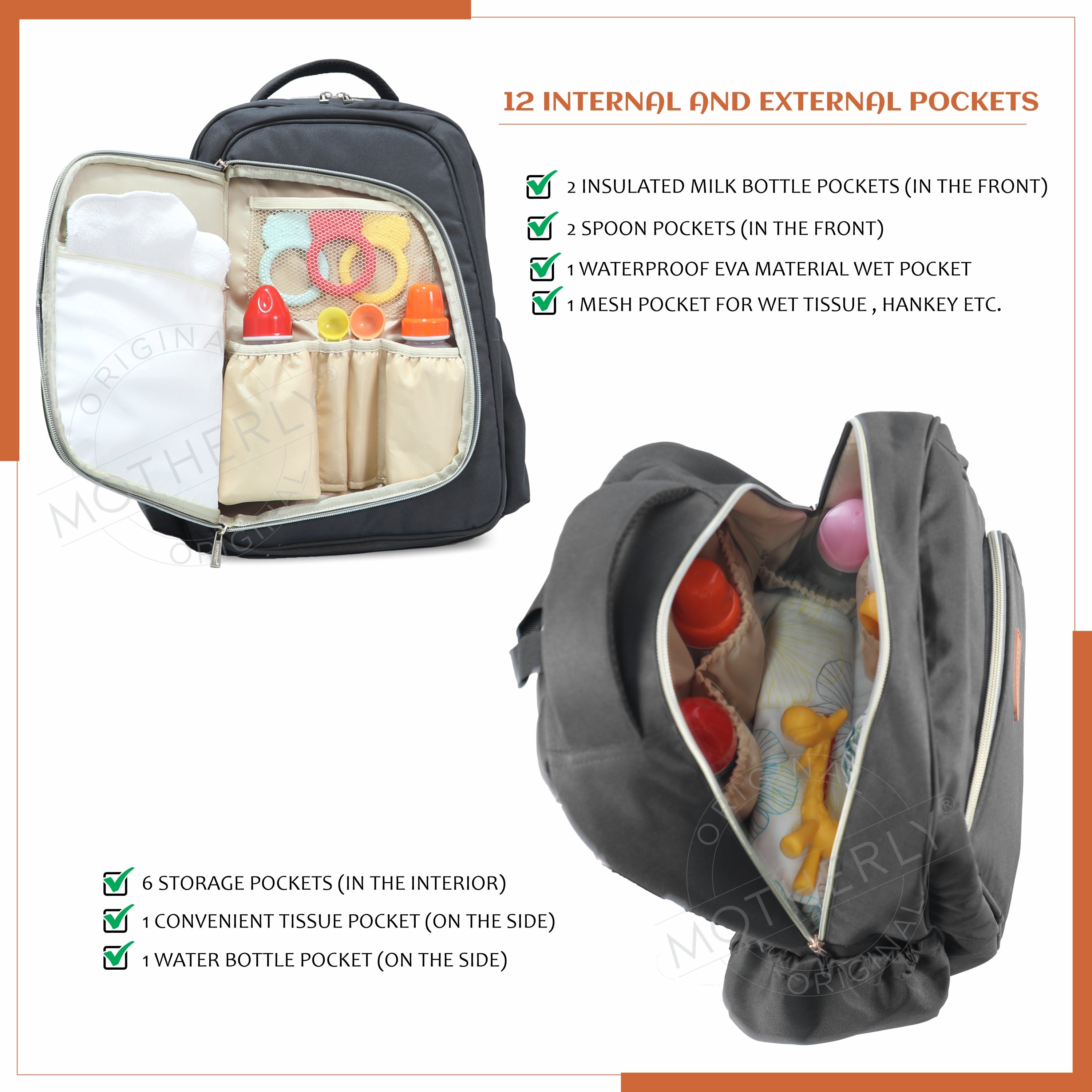 Motherly Solid Color Diaper Bag for Mothers for Travel, Maternity Bag for Newborn Baby, Mothers Travelling Bag, Multiple Pocket Water Resistant Baby Bag, Hospital Bag for moms with Offers - MOTHERLY