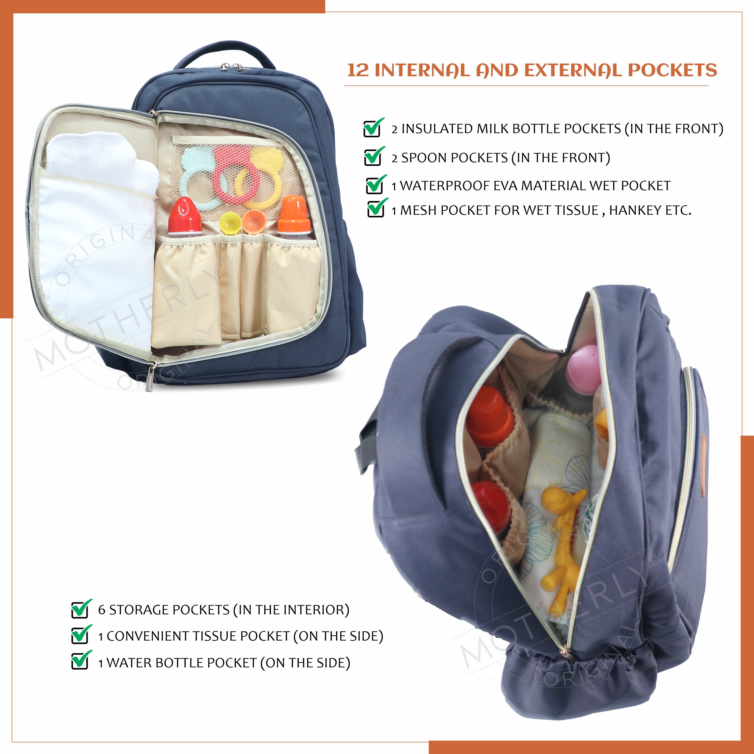 Motherly Solid Color Diaper Bag for Mothers for Travel, Maternity Bag for Newborn Baby, Mothers Travelling Bag, Multiple Pocket Water Resistant Baby Bag, Hospital Bag for moms with Offers - MOTHERLY