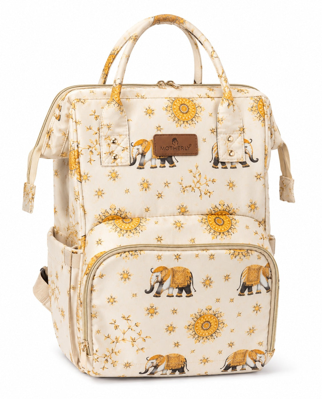 Motherly Imperial Diaper Bag Backpack | Elegant Elephant Print Maternity & Baby Travel Bag | Waterproof Diaper Bag with Insulated Pockets, Large Capacity & Premium Organization
