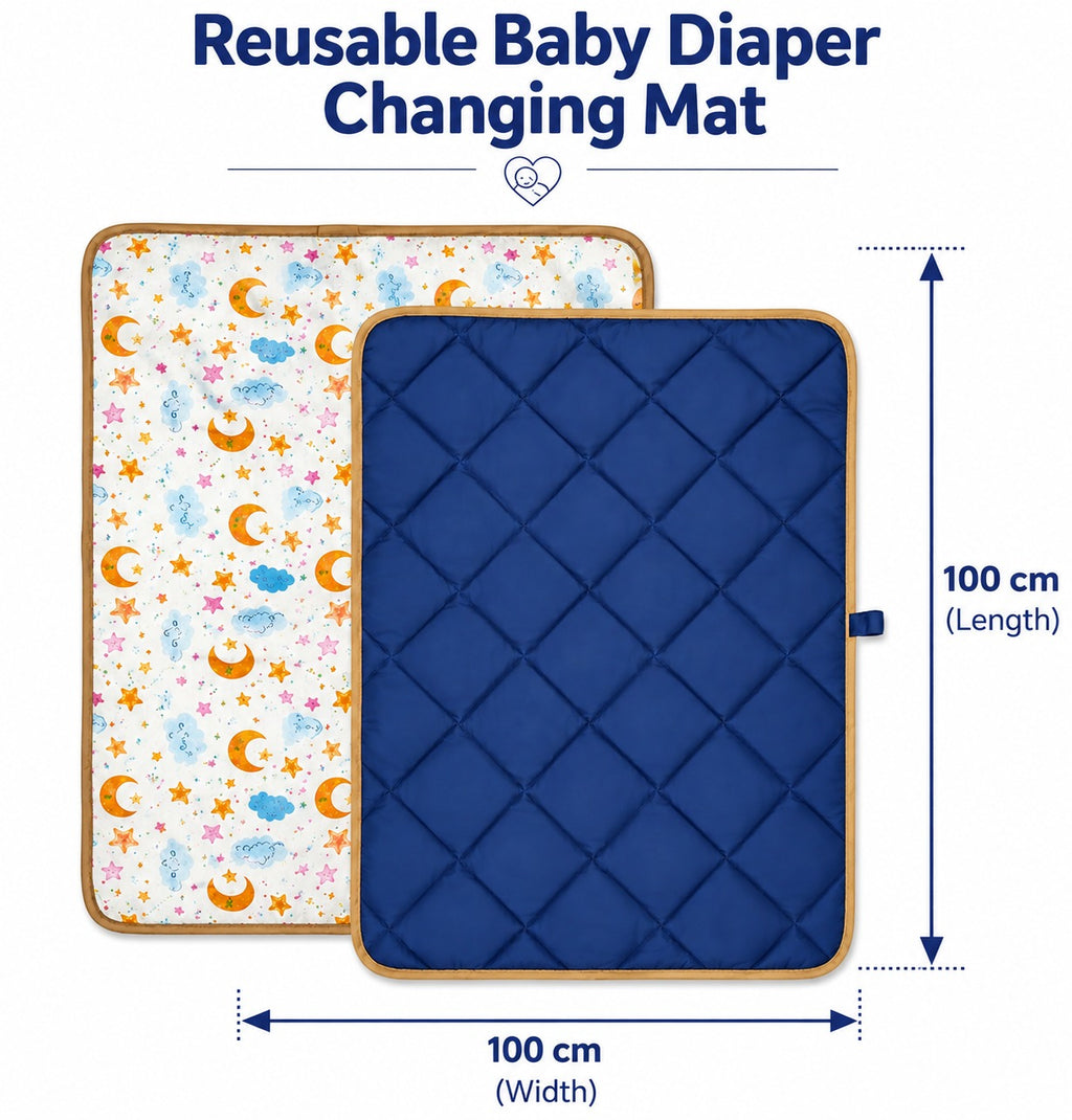 Motherly Waterproof Reversible Baby Changing Mat | Soft Quilted Diaper Changing Pad | Foldable Portable Changing Sheet for Home & Travel(100cm X 100cm)