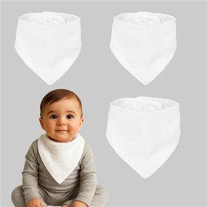 Motherly Bib for Baby 0 to 6 Month – Soft Muslin Baby Apron, Adjustable & Absorbent Bibs for Newborns to 12 Months Boys and girl (Multicolor, Pack of 5) - Set Of 3 / White