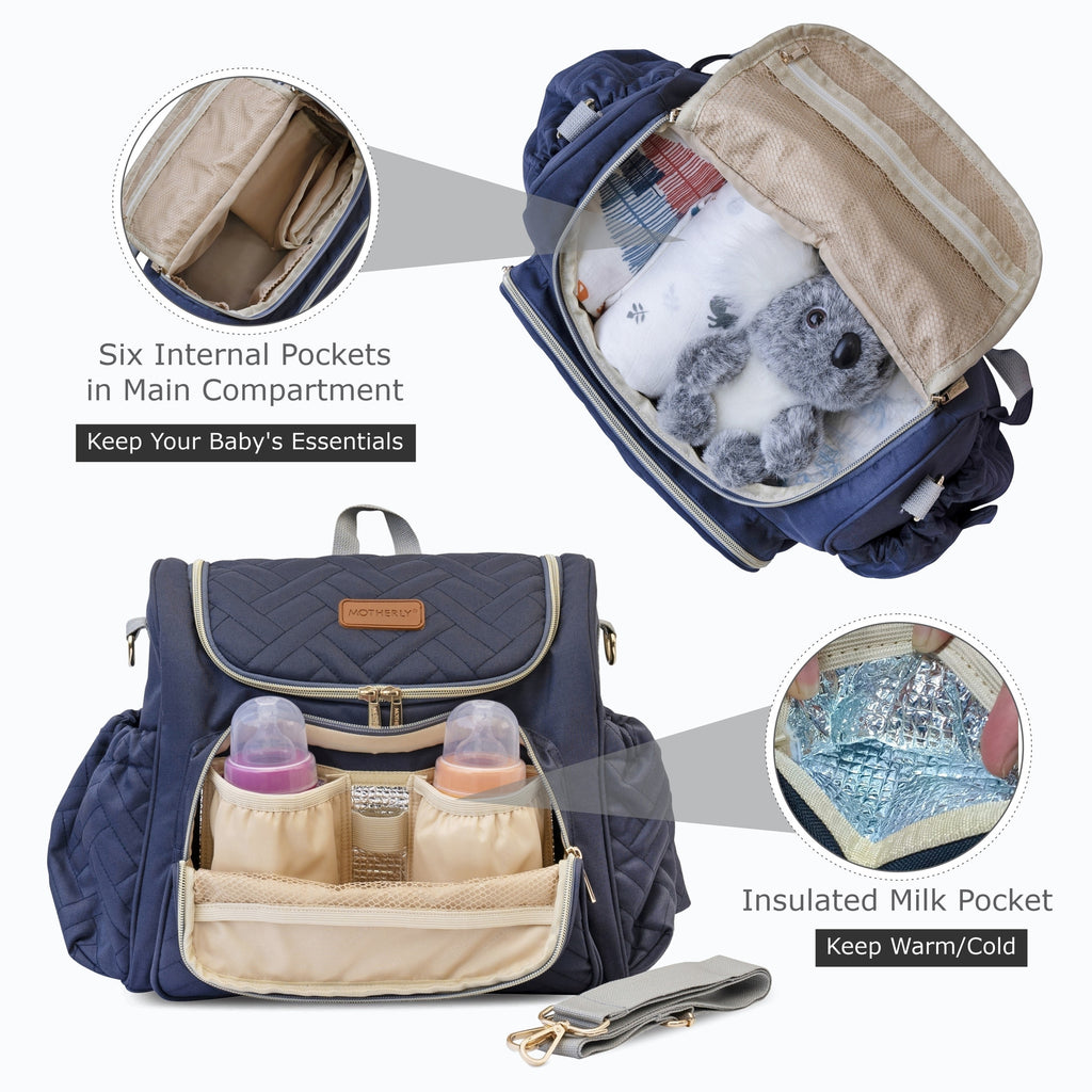 Motherly 2 Compartments Diaper Quilted Diaper Bag for Mothers for Travel with Changing Mat - Spacious Baby Bag with Multi-Pocket Design | Maternity Bags for Mother and Baby ,14 Litres