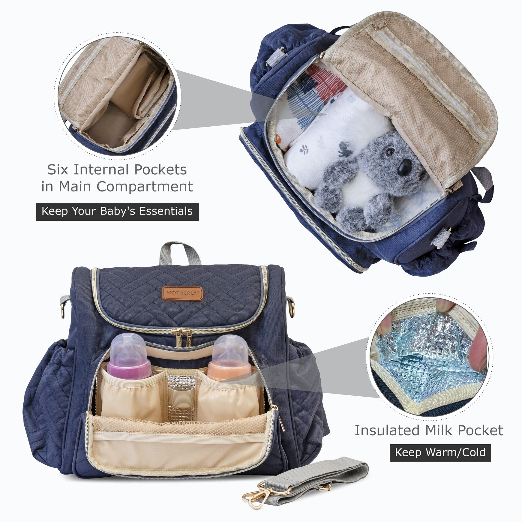 Motherly 2 Compartments Diaper Quilted Diaper Bag for Mothers for Travel with Changing Mat - Spacious Baby Bag with Multi-Pocket Design | Maternity Bags for Mother and Baby ,14 Litres