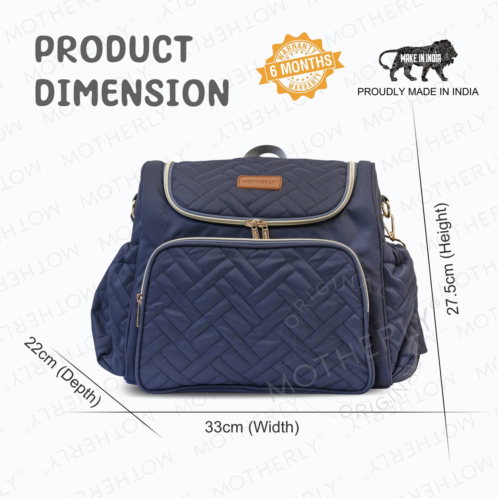 Motherly 2 Compartments Diaper Quilted Diaper Bag for Mothers for Travel with Changing Mat - Spacious Baby Bag with Multi-Pocket Design | Maternity Bags for Mother and Baby ,14 Litres