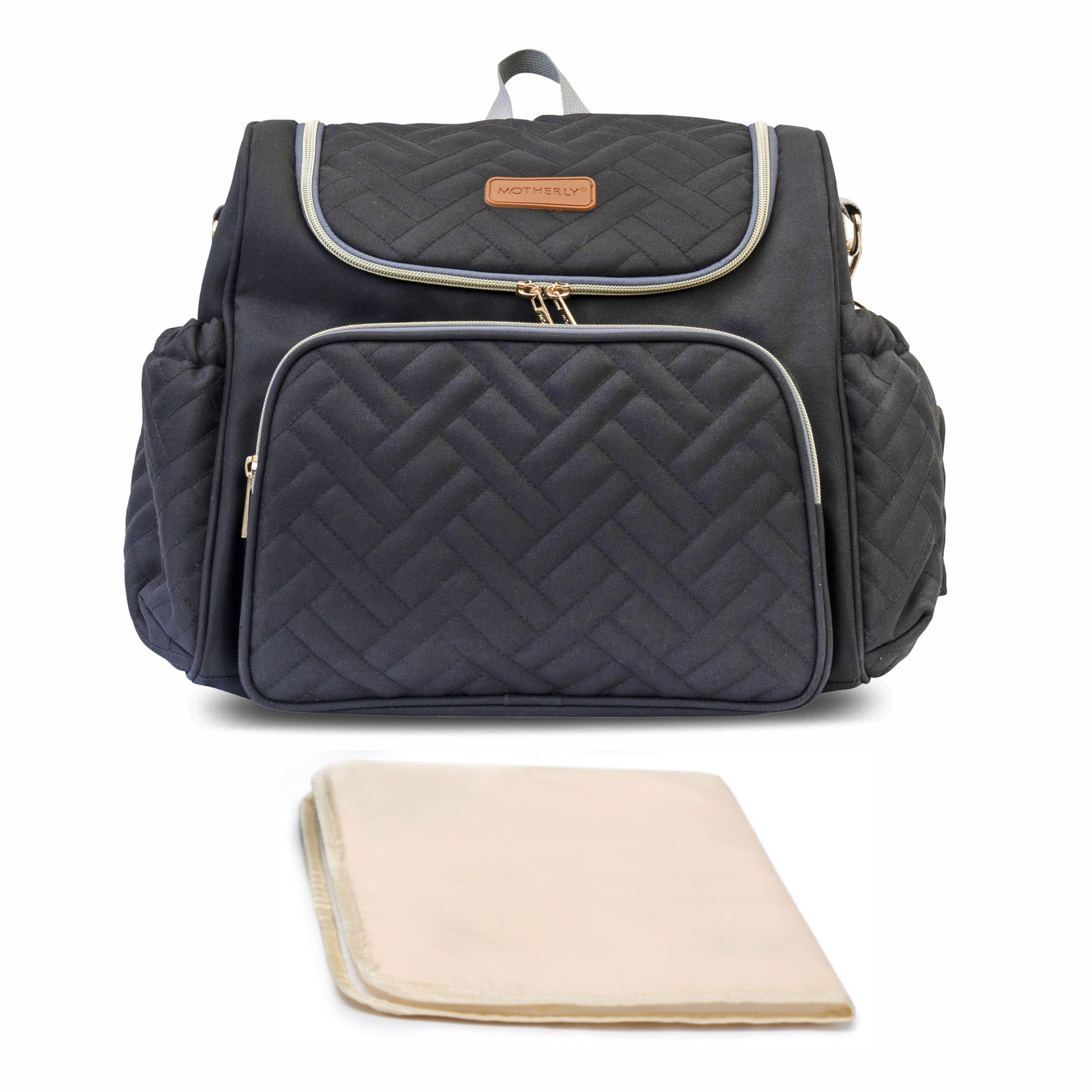 Motherly Diaper Quilted Diaper Bag for Mothers for Travel with Changing Mat - Spacious Diaper Bags for Mom | Baby Bag with Multi-Pocket Design | Maternity Bags for Mother and Baby (Black) - MOTHERLY