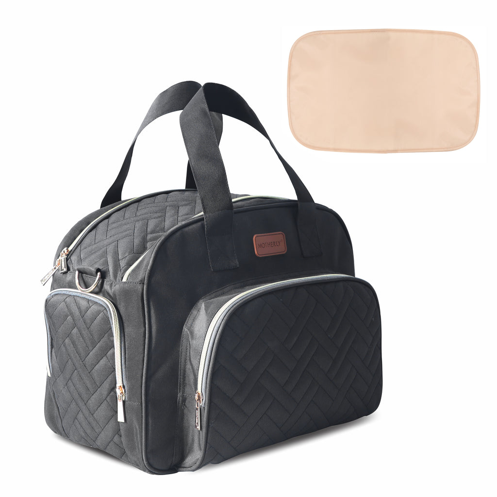 Motherly Diaper Quilted Diaper Bag for Mothers for Travel with Changing Mat - Spacious Diaper Bags for Mom | Baby Bag with Multi-Pocket Design | Maternity Bags for Mother and Baby (Navy Blue) - MOTHERLY