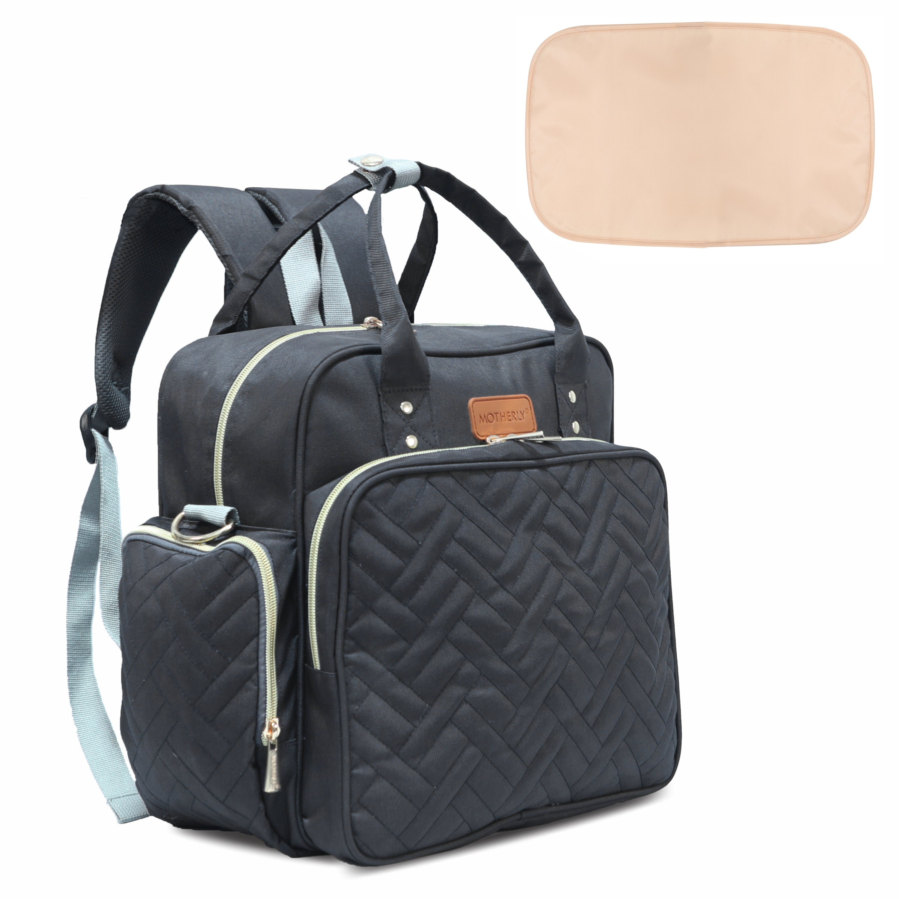 Motherly Diaper Quilted Diaper Bag for Mothers for Travel with Changing Mat - Spacious Diaper Bags for Mom | Baby Bag with Multi-Pocket Design | Maternity Bags for Mother and Baby - MOTHERLY