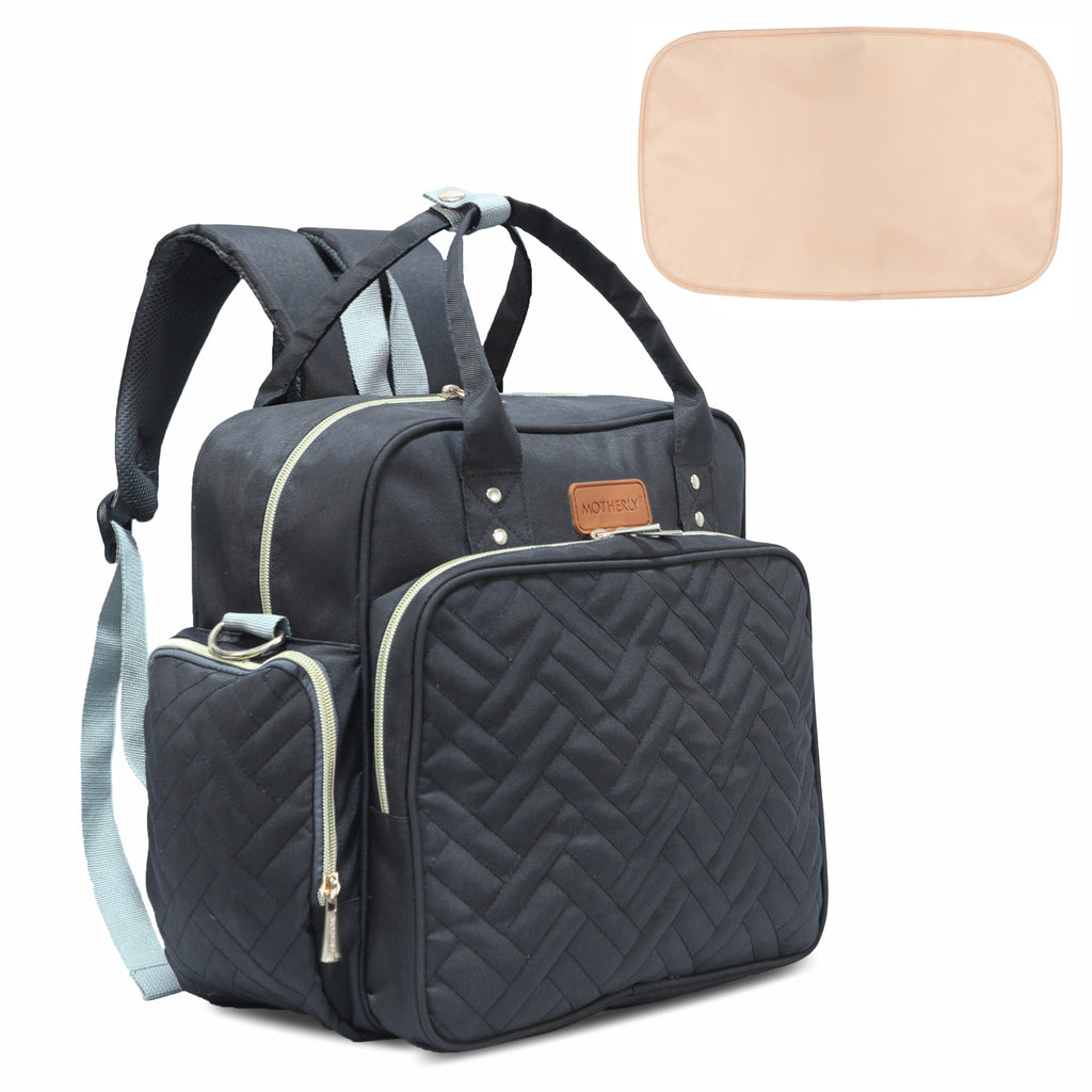 Motherly Diaper Quilted Diaper Bag for Mothers for Travel with Changing Mat - Spacious Diaper Bags for Mom | Baby Bag with Multi-Pocket Design | Maternity Bags for Mother and Baby - MOTHERLY