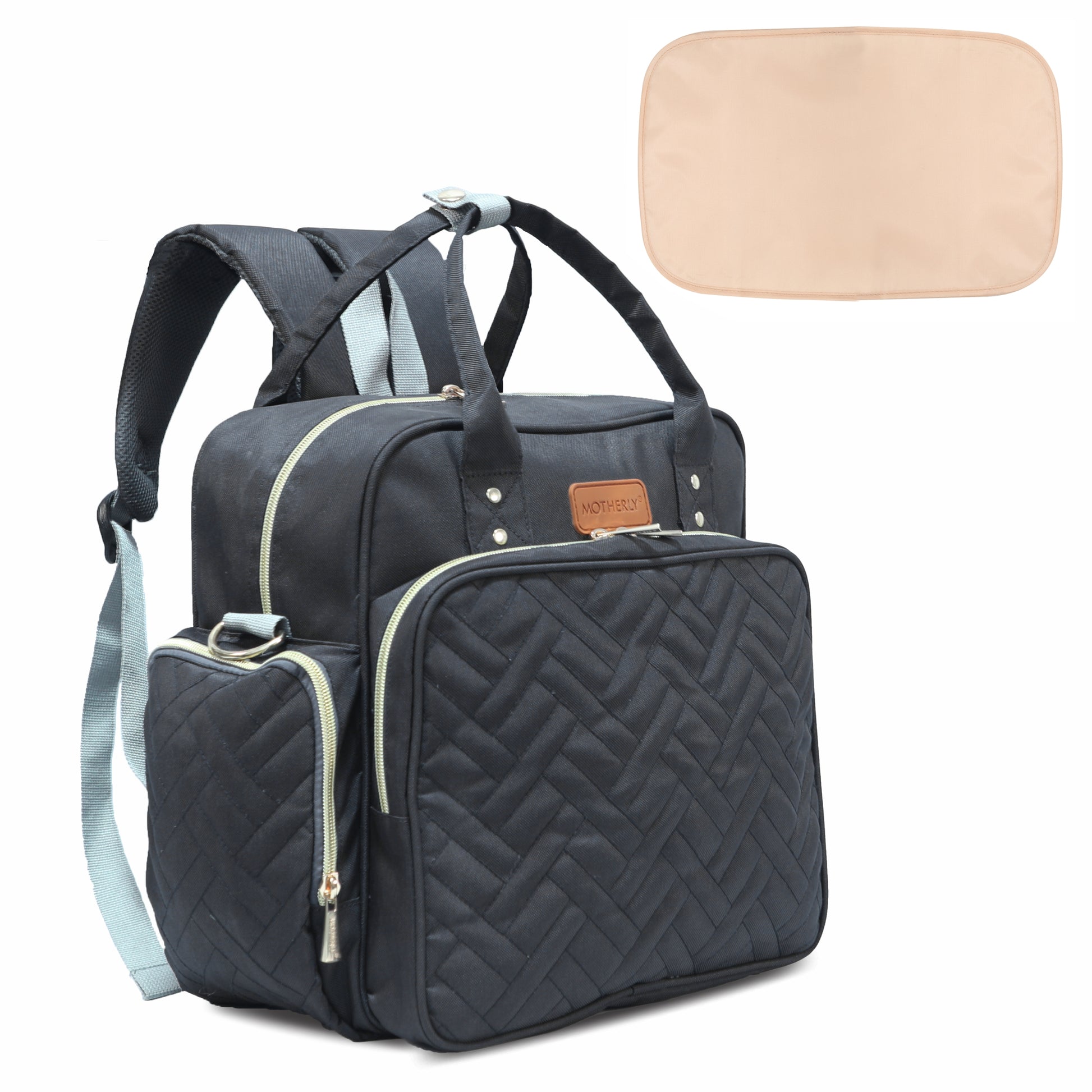Motherly Diaper Quilted Diaper Bag for Mothers for Travel with Changing Mat - Spacious Diaper Bags for Mom | Baby Bag with Multi-Pocket Design | Maternity Bags for Mother and Baby - MOTHERLY