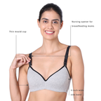 Motherly Stylish Padded Women Breastfeeding Bra, Maternity, Feeding, Nursing Bras (b, Gray Black, 34) - MOTHERLY