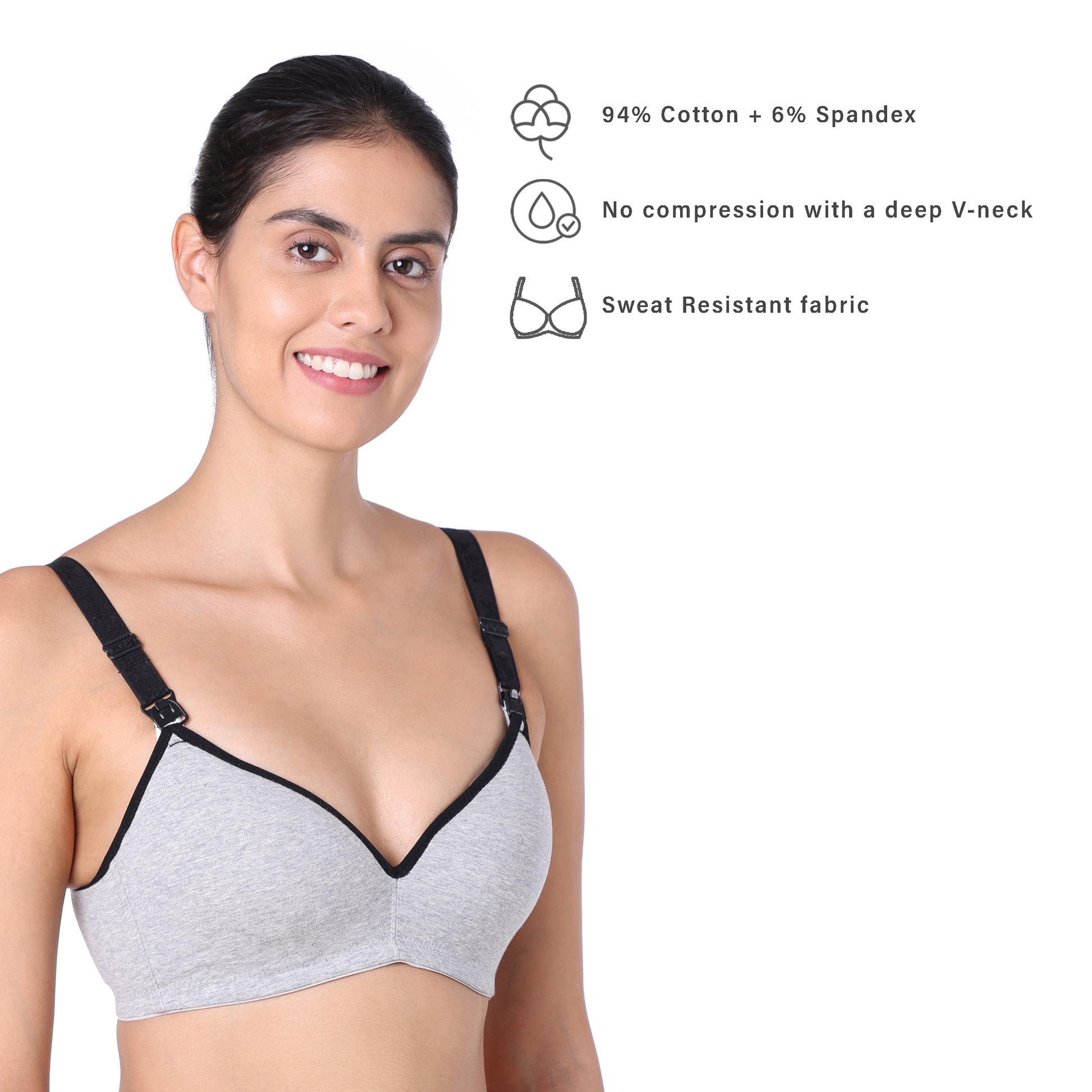 Motherly Stylish Padded Women Breastfeeding Bra, Maternity, Feeding, Nursing Bras (b, Gray Black, 34) - MOTHERLY