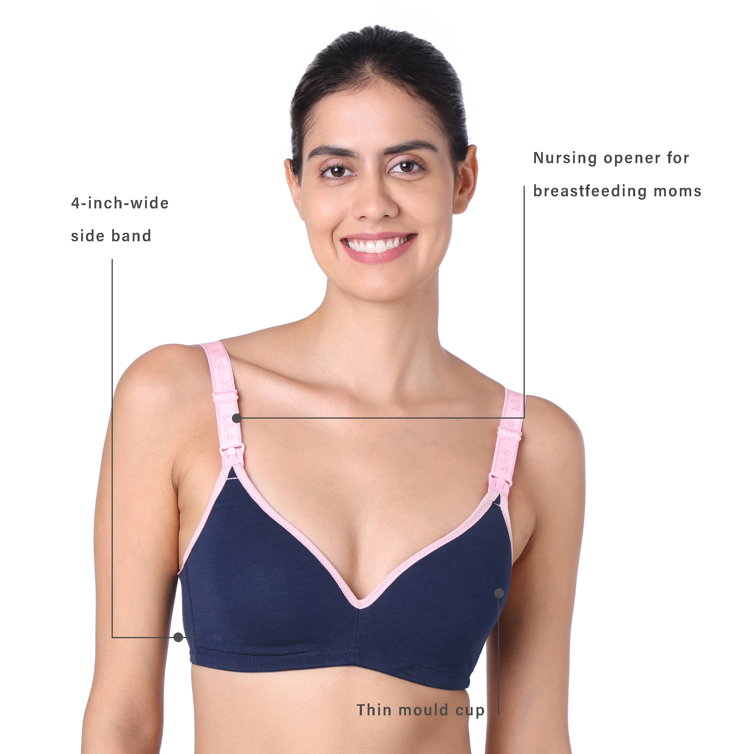 Motherly Stylish Padded Women Breastfeeding Bra, Maternity, Feeding, Nursing Bras (b, Gray Black, 34) - MOTHERLY