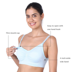 Motherly Maternity Bra Padded Breastfeeding Nursing Bras for Women with Removable Pads Blue - MOTHERLY