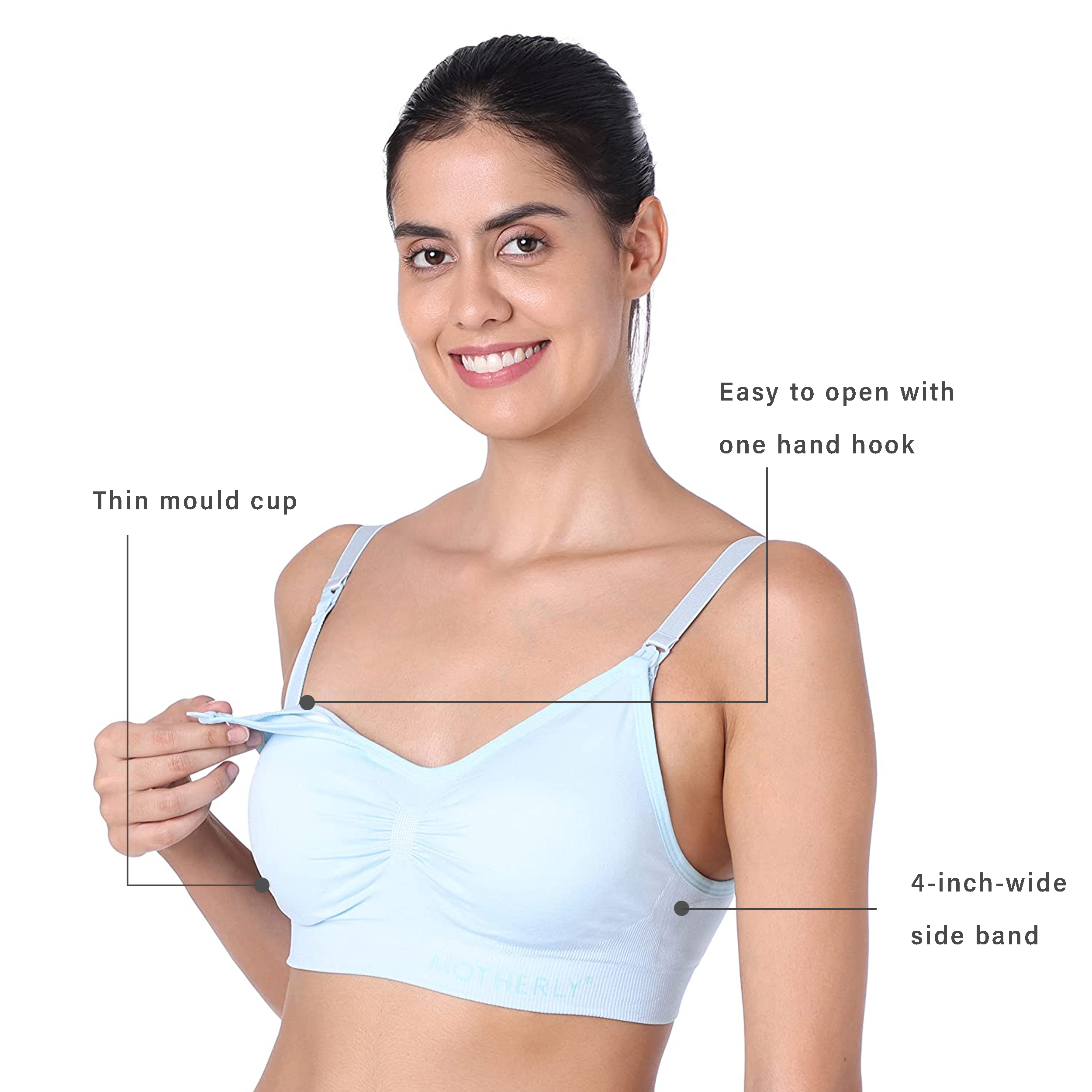 Motherly Maternity Bra Padded Breastfeeding Nursing Bras for Women with Removable Pads Blue - MOTHERLY