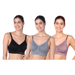 motherly Maternity Bra Padded Breastfeeding Nursing Bras for Women with Removable Pads (Medium, Grey+ Bean Paste+ White) - Grey+ Bean paste+ Black / S