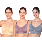 Motherly Maternity Bra Padded Breastfeeding Nursing Bras for Women with Removable Pads (Medium, Grey+ Bean Paste+ White) - MOTHERLY