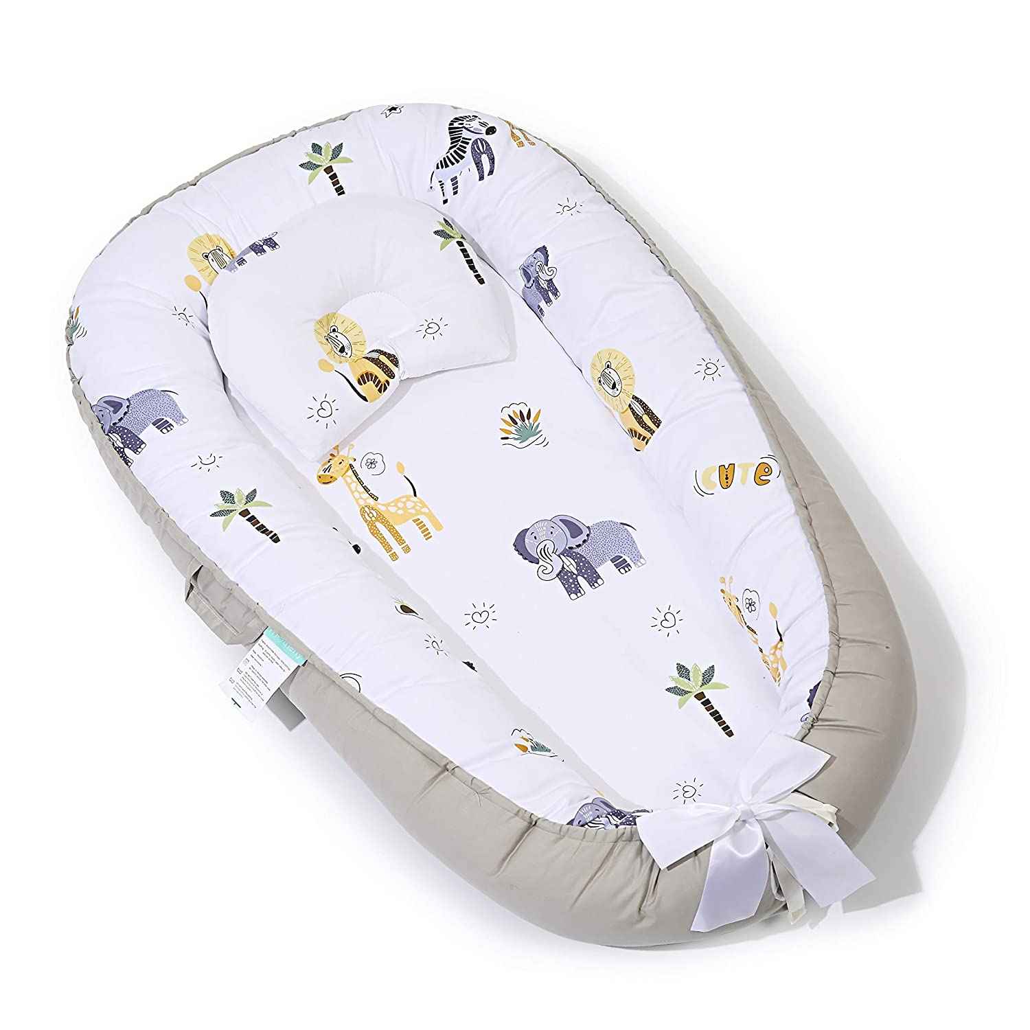 Pearly Parlor Baby Bed Nest With Pillow -Gray Giraffe