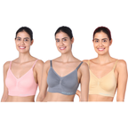Motherly Maternity Bra Padded Breastfeeding Nursing Bras for Women with Removable Pads (Medium, Grey+ Bean Paste+ White) - MOTHERLY