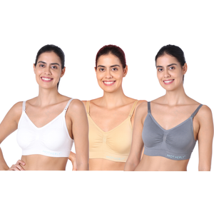 motherly Maternity Bra Padded Breastfeeding Nursing Bras for Women with Removable Pads (Medium, Grey+ Bean Paste+ White) - Grey+ Skin+ White / S