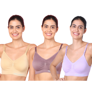 motherly Maternity Bra Padded Breastfeeding Nursing Bras for Women with Removable Pads (Medium, Grey+ Bean Paste+ White) - Bean paste+ Skin+ Violet / S