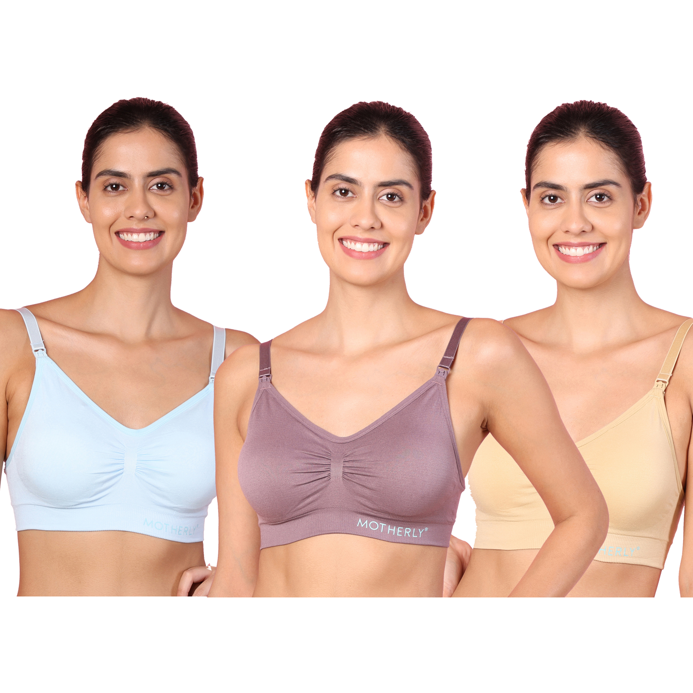 Motherly Maternity Bra Padded Breastfeeding Nursing Bras for Women with Removable Pads (Medium, Grey+ Bean Paste+ White) - MOTHERLY