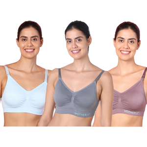 motherly Maternity Bra Padded Breastfeeding Nursing Bras for Women with Removable Pads (Medium, Grey+ Bean Paste+ White) - Grey+ Bean paste+ Blue / S