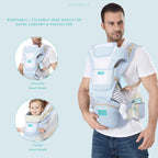 Motherly Baby Carrier for 0 to 3 Year Baby – Adjustable Hands Free 6-in-1 Baby Carrier with Detachable Hip Seat | baby carrier for new born |  Toddler Carrier with Head Support & Buckle Strap for Hiking & Everyday Use (Blue)