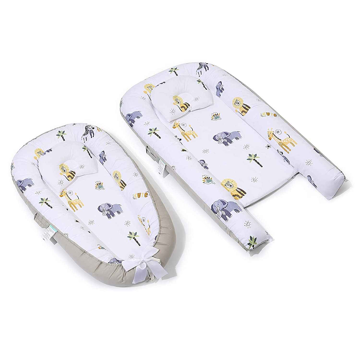 Pearly Parlor Baby Bed Nest With Pillow -Gray Giraffe